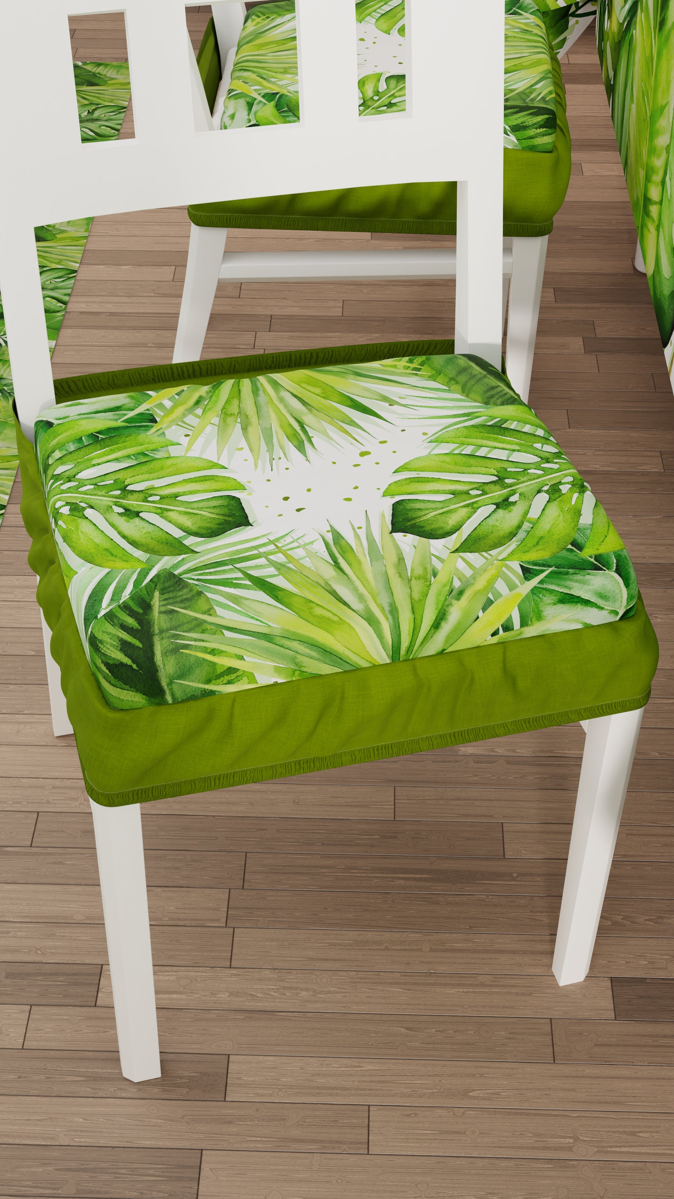 Cuscini per Sedie con Elastico Coprisedia in Stampa Digitale 2 Pezzi Tropical Verde