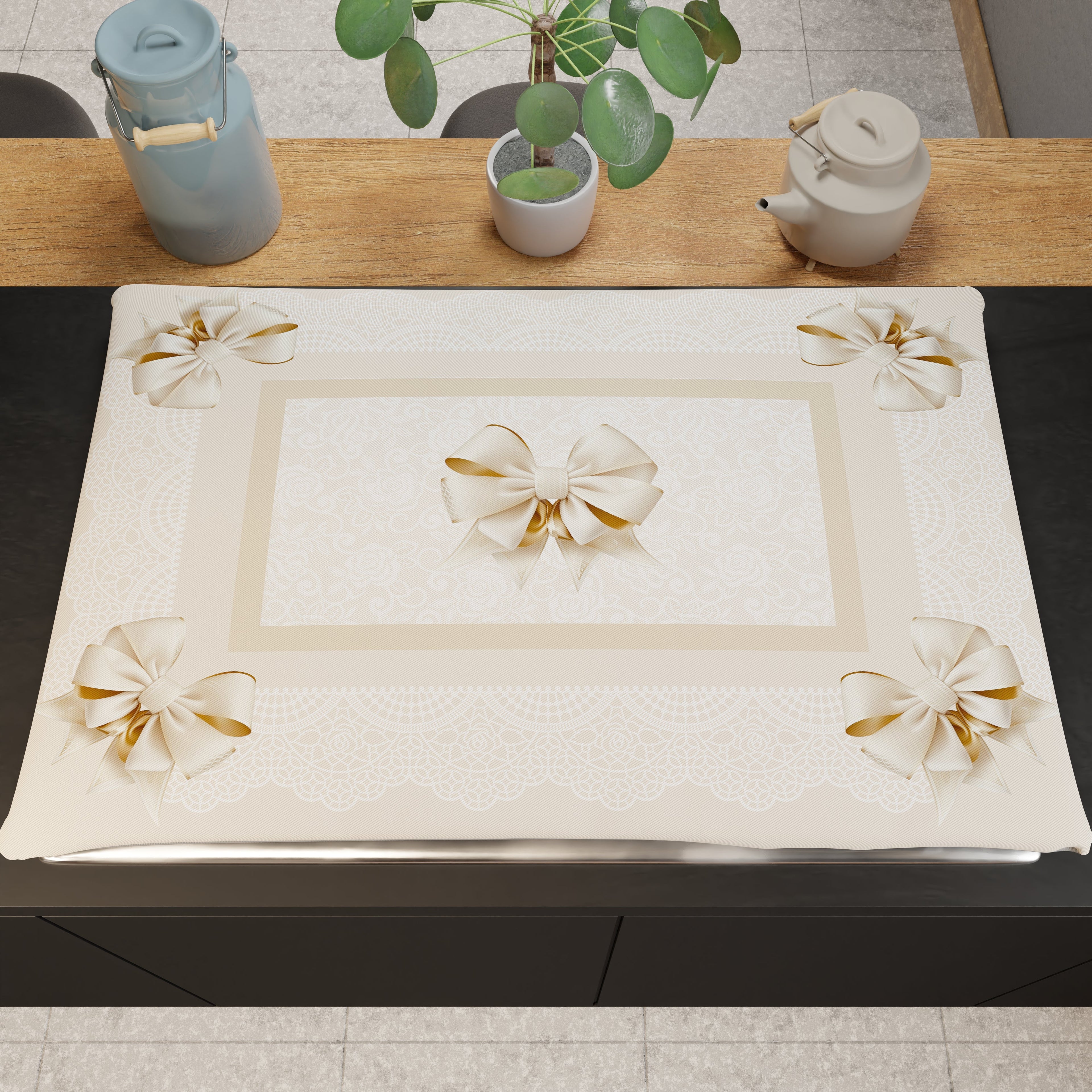 Coprifornello Coprifuochi Cucina in Stampa Digitale Fiocco Beige 1pz 50x70cm