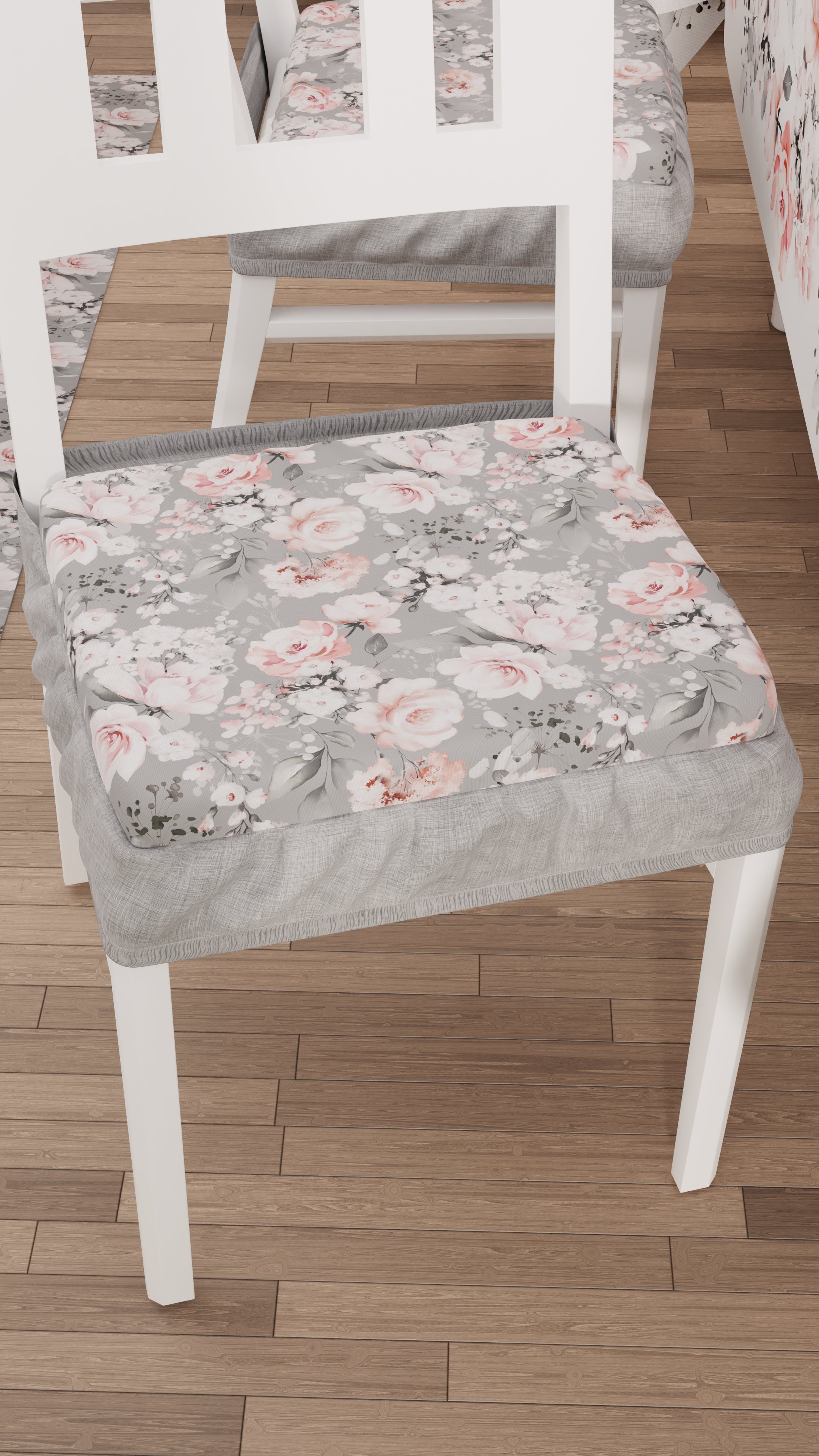 Cuscini per Sedie con Elastico Coprisedia in Stampa Digitale 2 Pezzi Floreale-17 Grigio