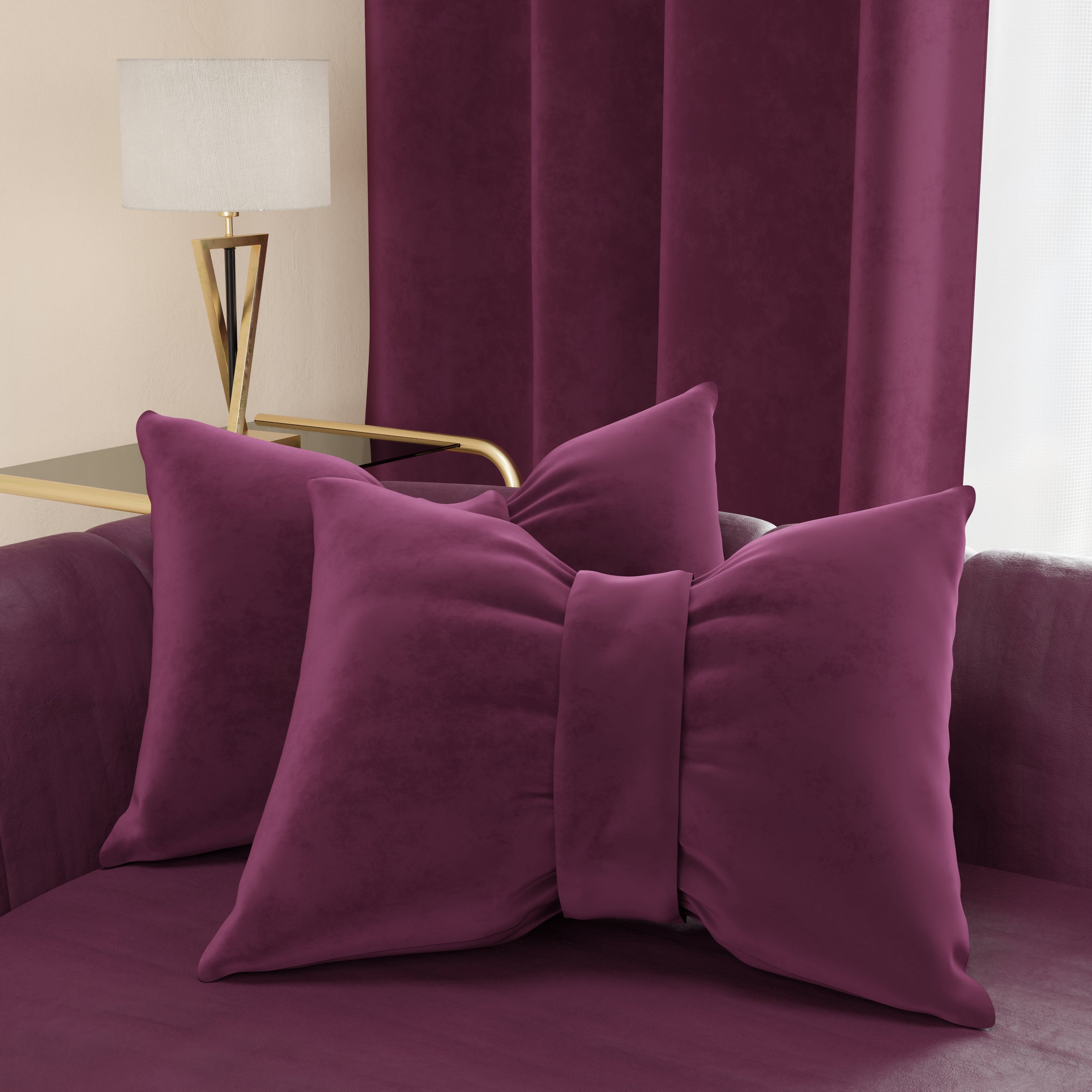 Cuscino Arredo Fiocco in Velluto 40x50 cm, Cuscino divano Prugna