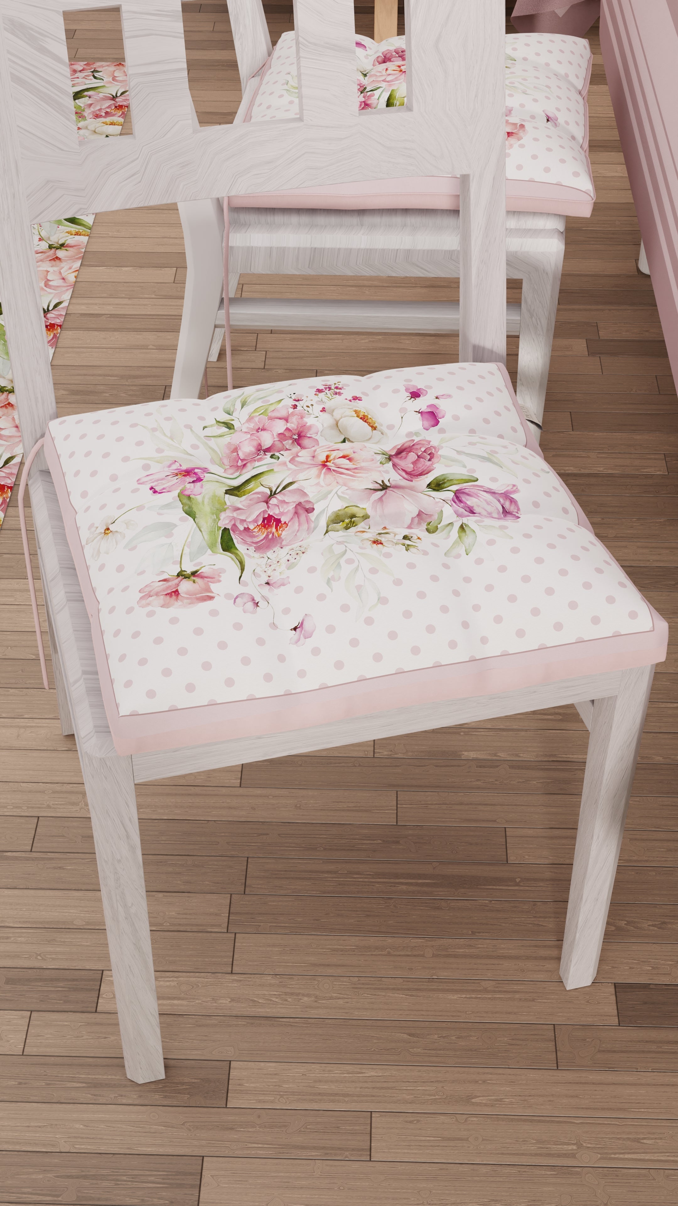 Cuscini per Sedie Coprisedia 6 Pezzi Shabby Pois Cipria