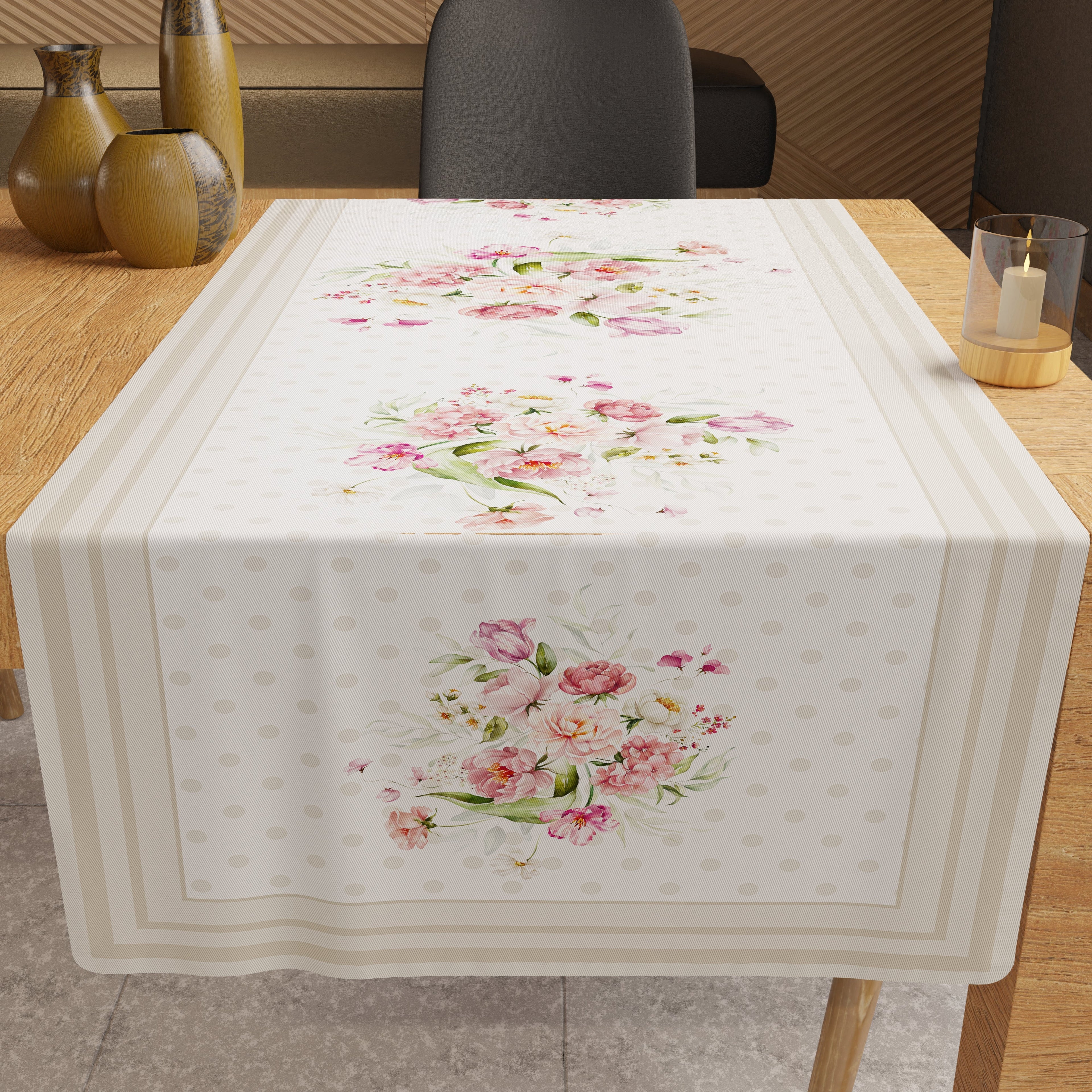 Runner Tavola, Tovaglia Runner, Runner Cucina Shabby Pois Beige
