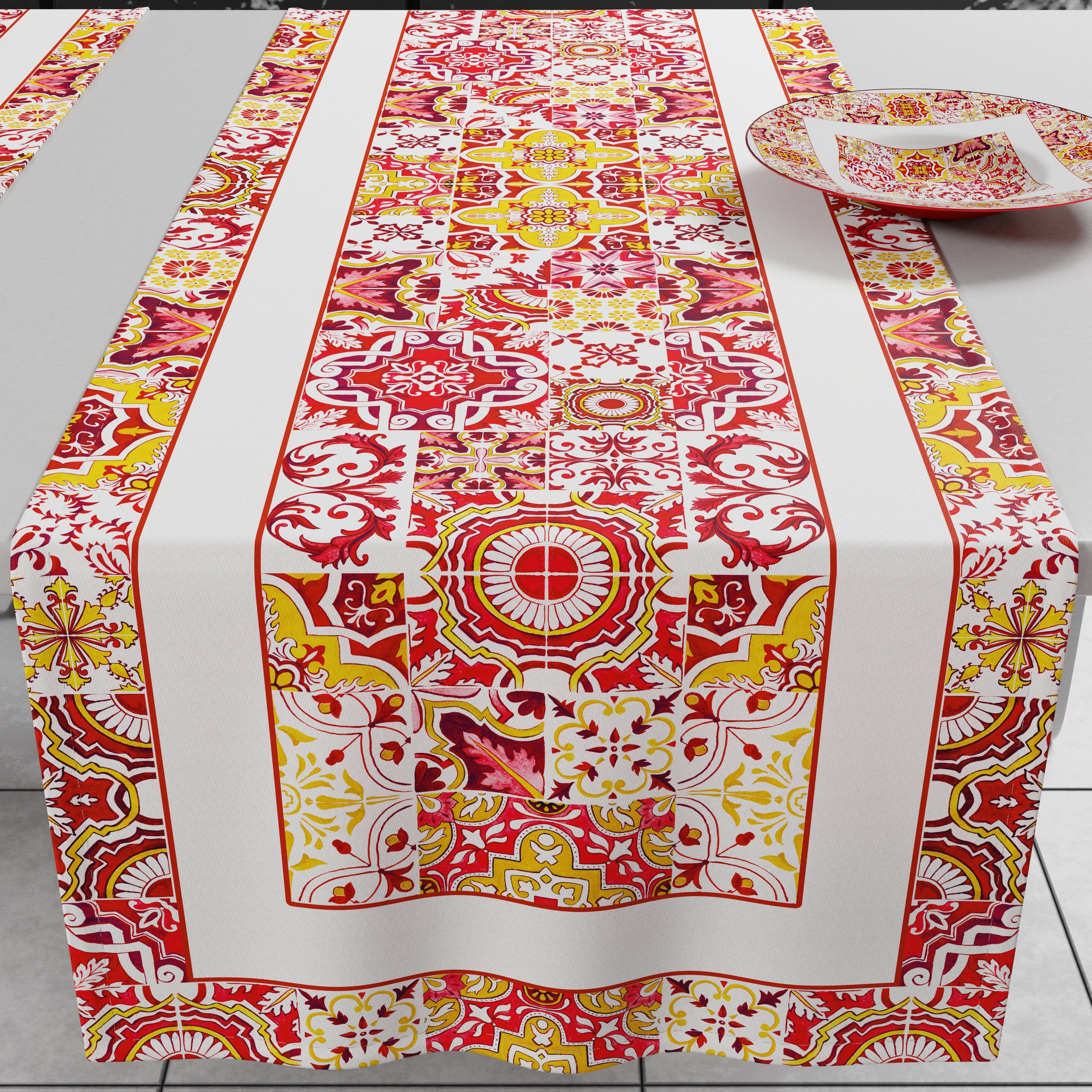 Runner Tavola Geometrico, Tovaglia Runner Geometrico, Runner Cucina Vietri 02 Rosso