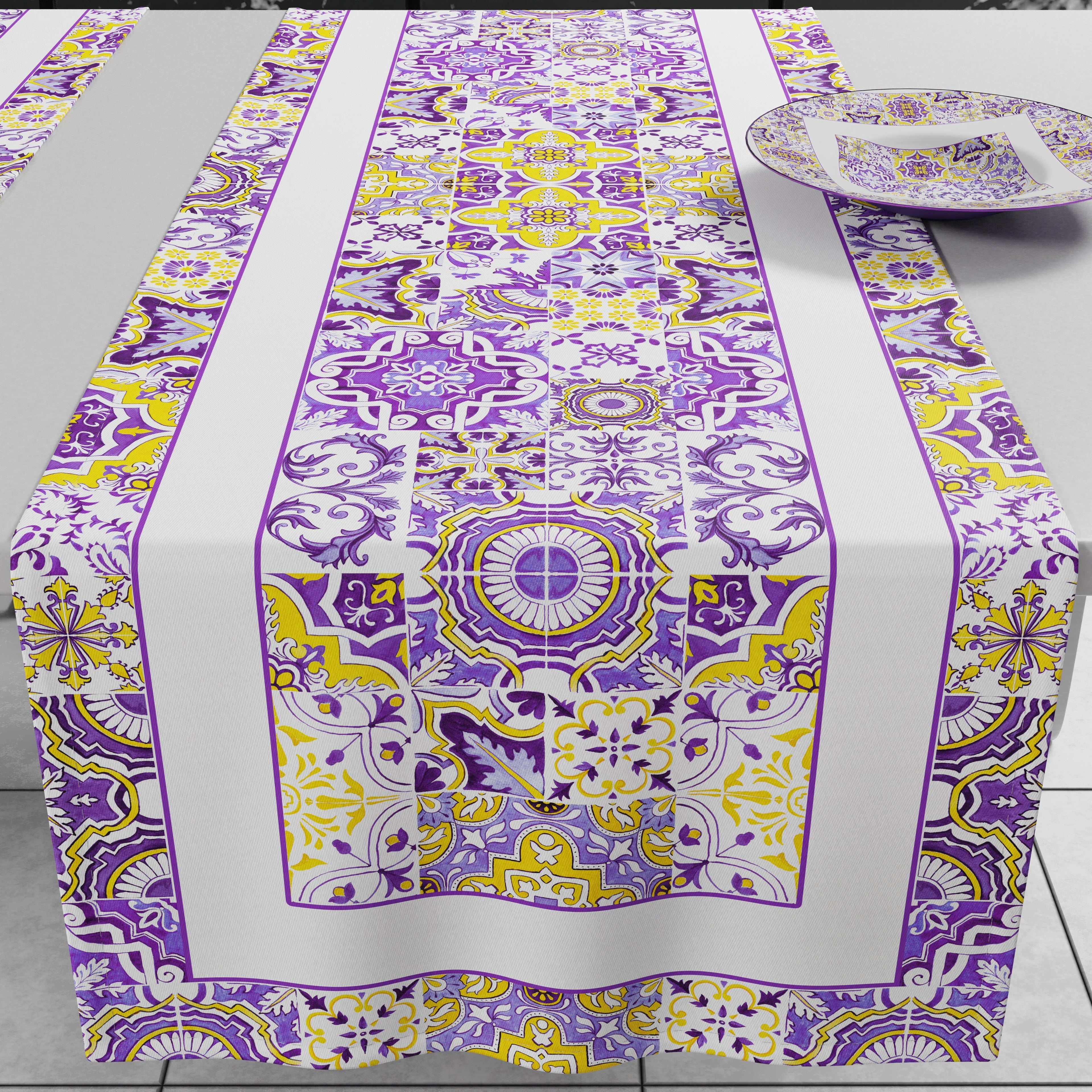 Runner Tavola Geometrico, Tovaglia Runner Geometrico, Runner Cucina Vietri 02 Viola