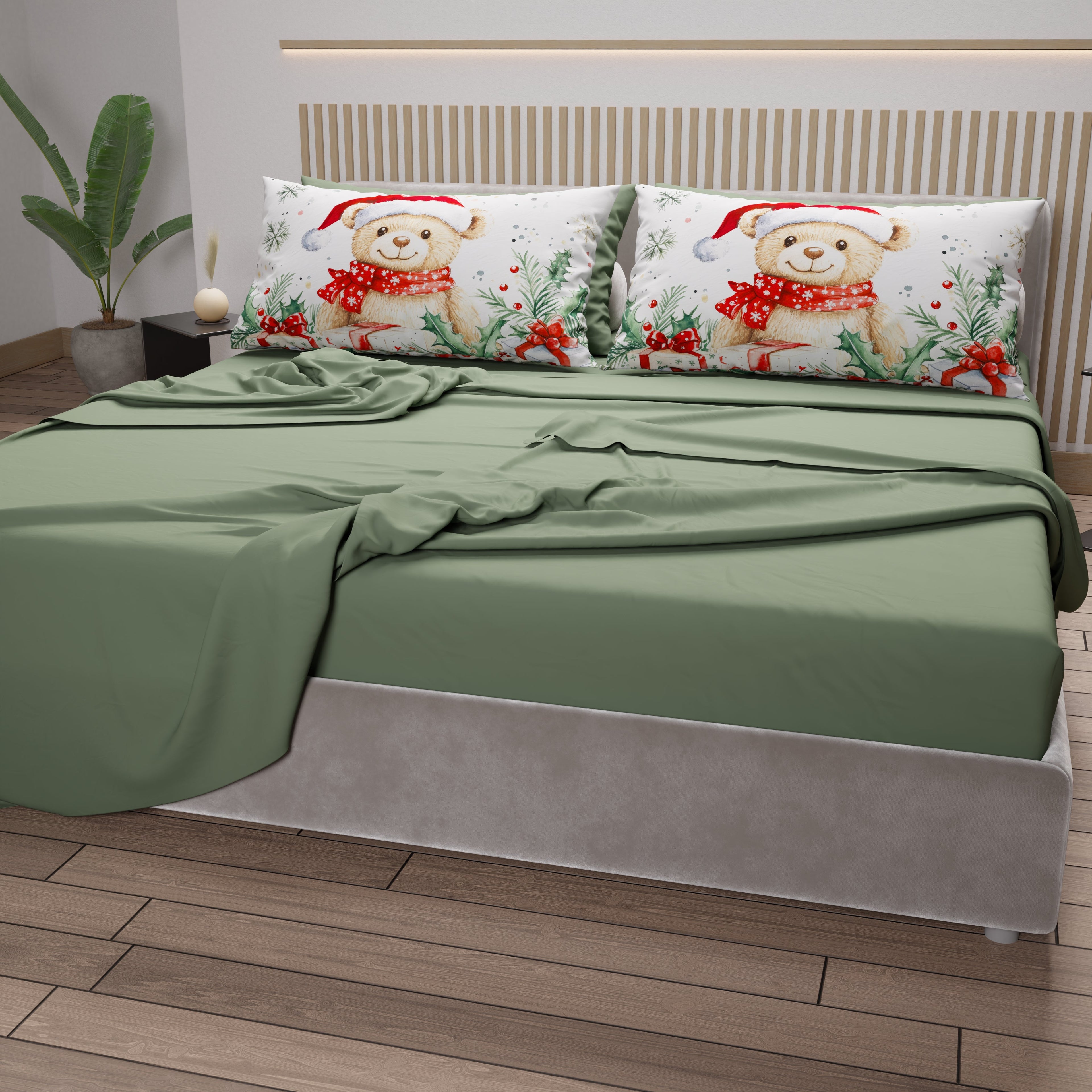 Lenzuola Natalizie in Cotone, Completo Letto con Federe in Stampa Digitale 25 Xmas 16