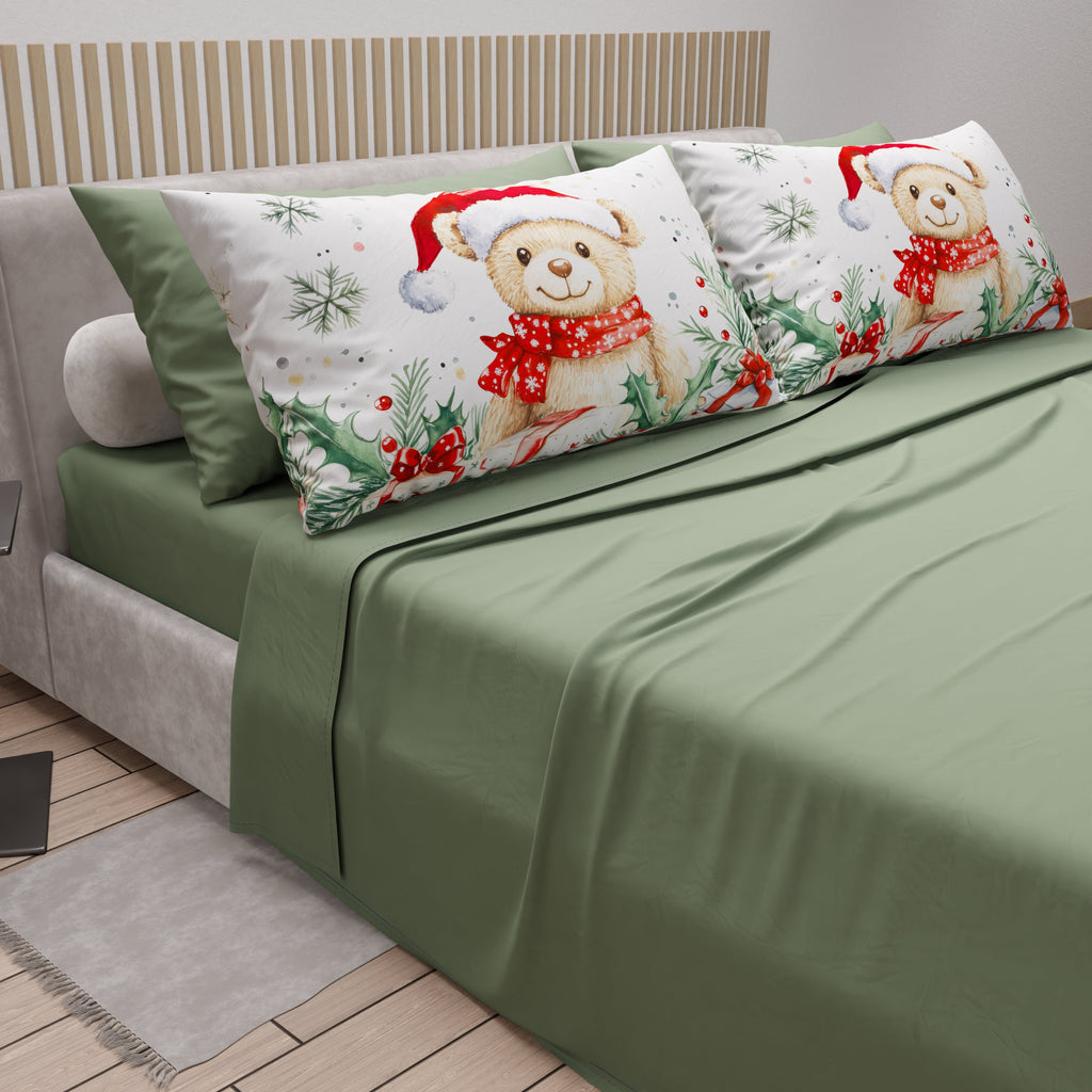 Lenzuola Natalizie in Cotone, Completo Letto con Federe in Stampa Digitale 25 Xmas 16