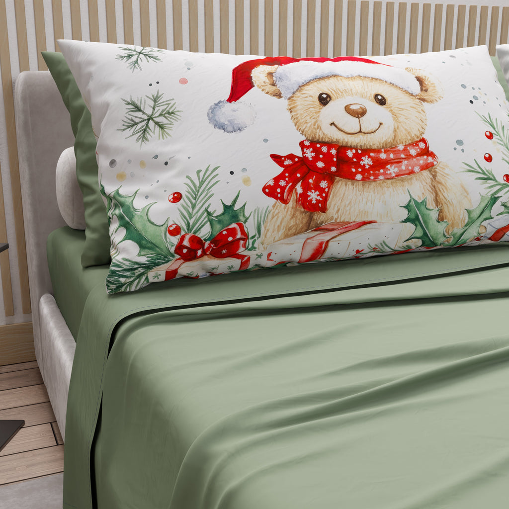 Lenzuola Natalizie in Cotone, Completo Letto con Federe in Stampa Digitale 25 Xmas 16