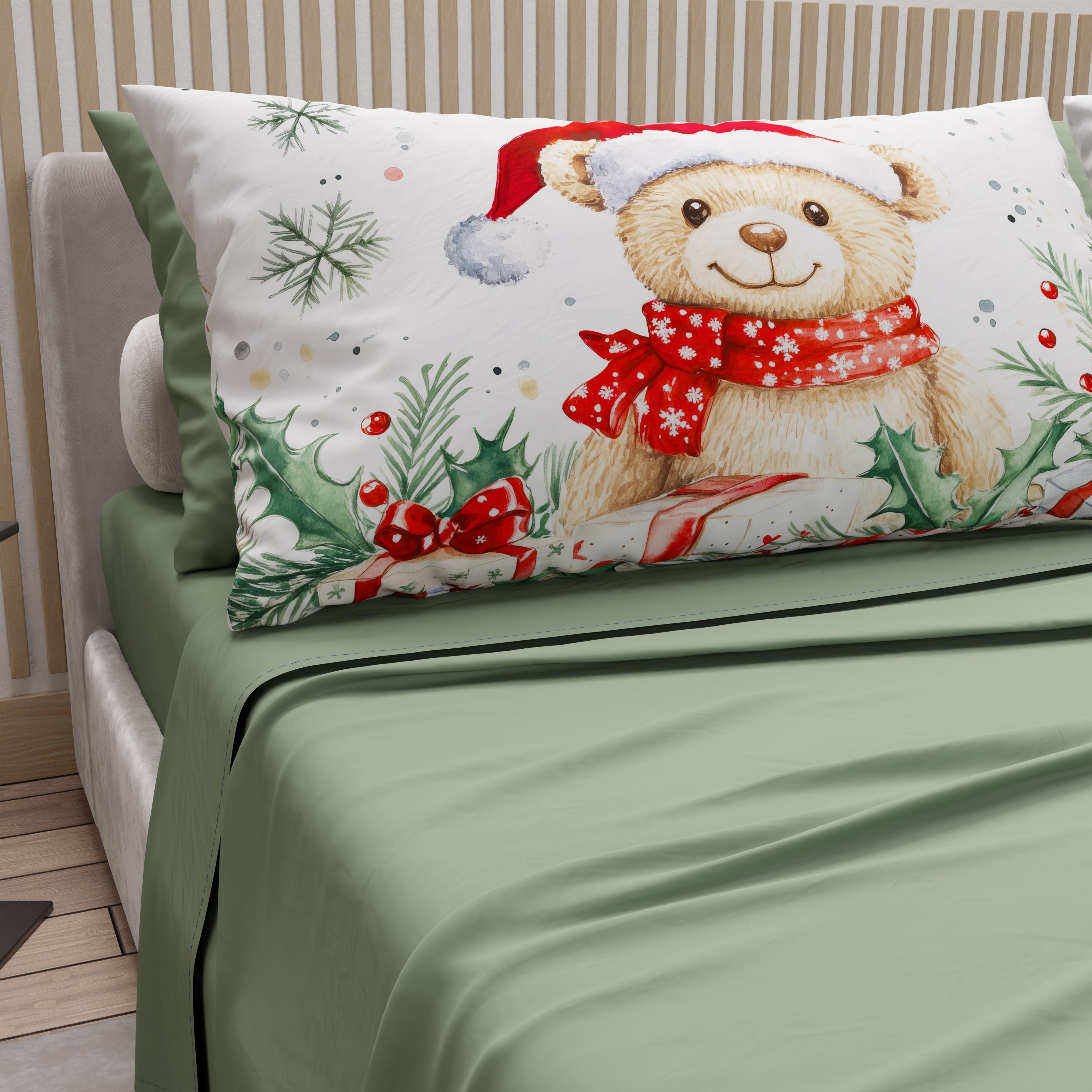 Lenzuola Natalizie in Cotone, Completo Letto con Federe in Stampa Digitale 25 Xmas 16