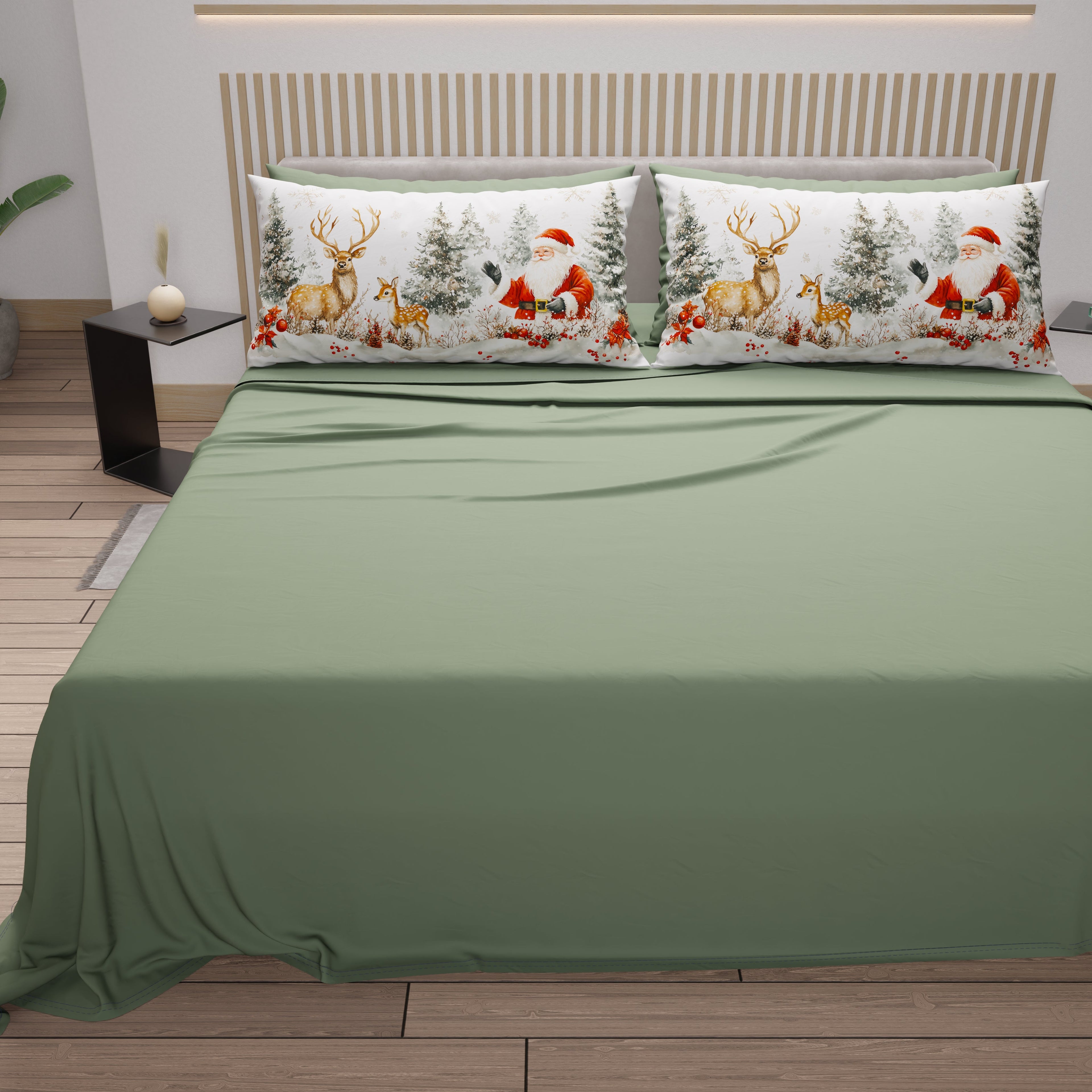 Lenzuola Natalizie in Cotone, Completo Letto con Federe in Stampa Digitale 25 Xmas 17