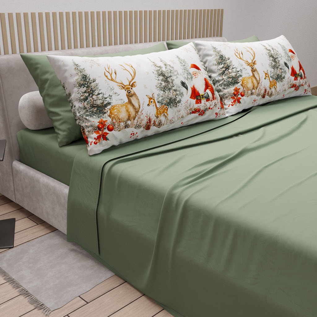 Lenzuola Natalizie in Cotone, Completo Letto con Federe in Stampa Digitale 25 Xmas 17