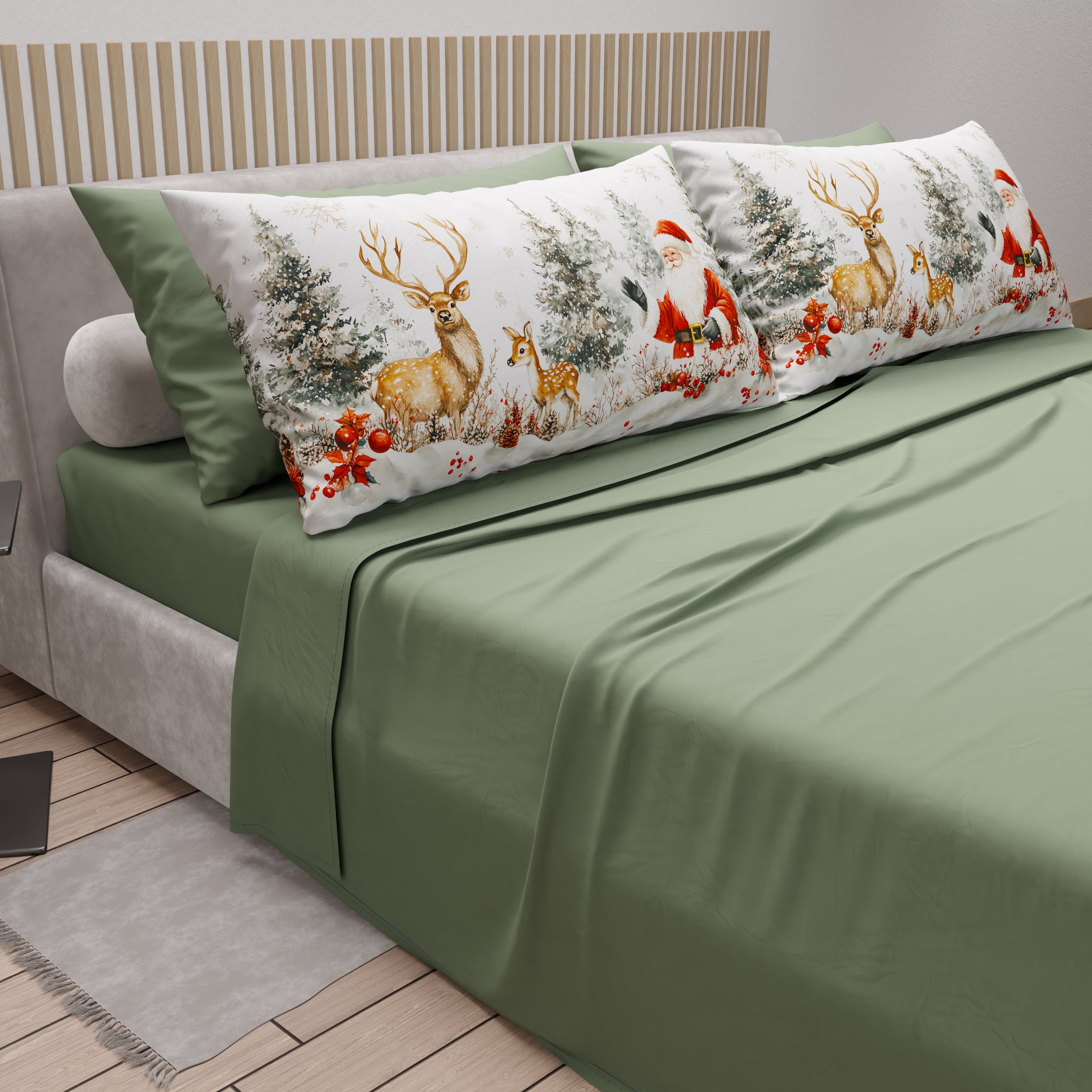 Lenzuola Natalizie in Cotone, Completo Letto con Federe in Stampa Digitale 25 Xmas 17