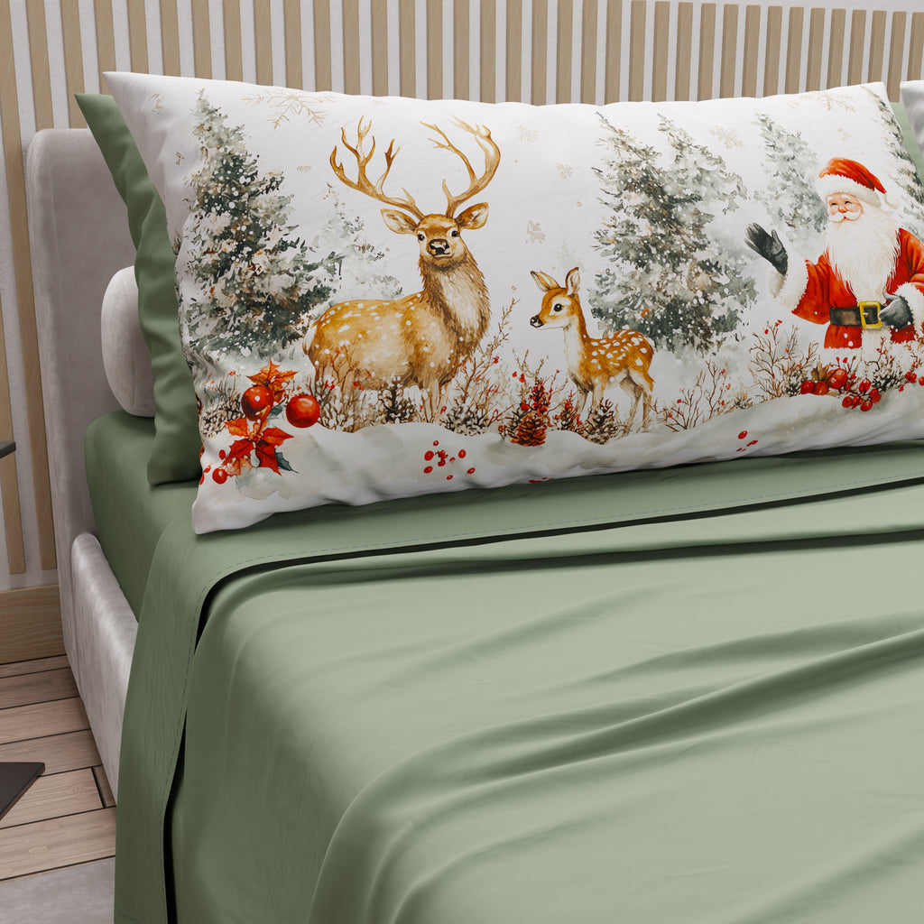 Lenzuola Natalizie in Cotone, Completo Letto con Federe in Stampa Digitale 25 Xmas 17