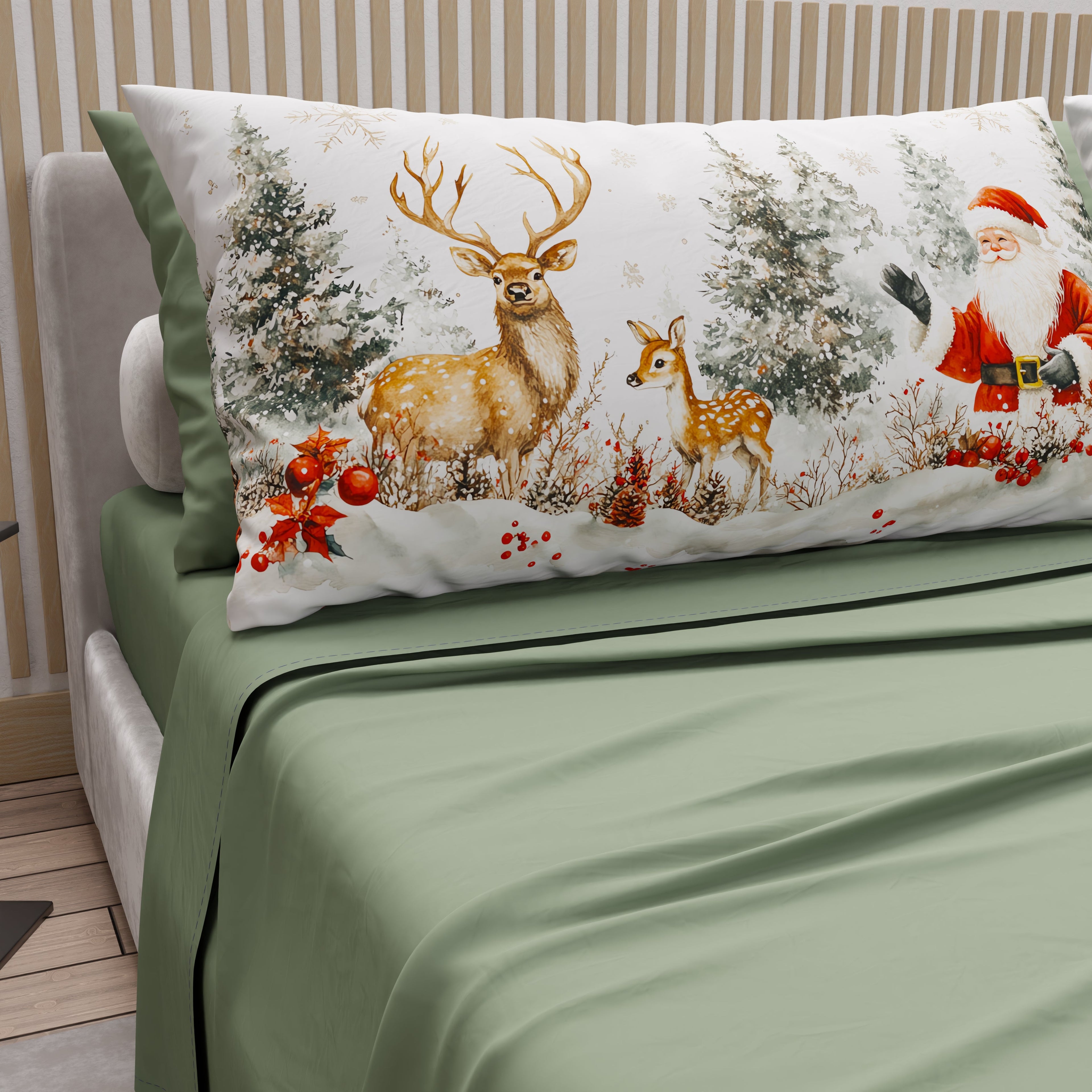 Lenzuola Natalizie in Cotone, Completo Letto con Federe in Stampa Digitale 25 Xmas 17