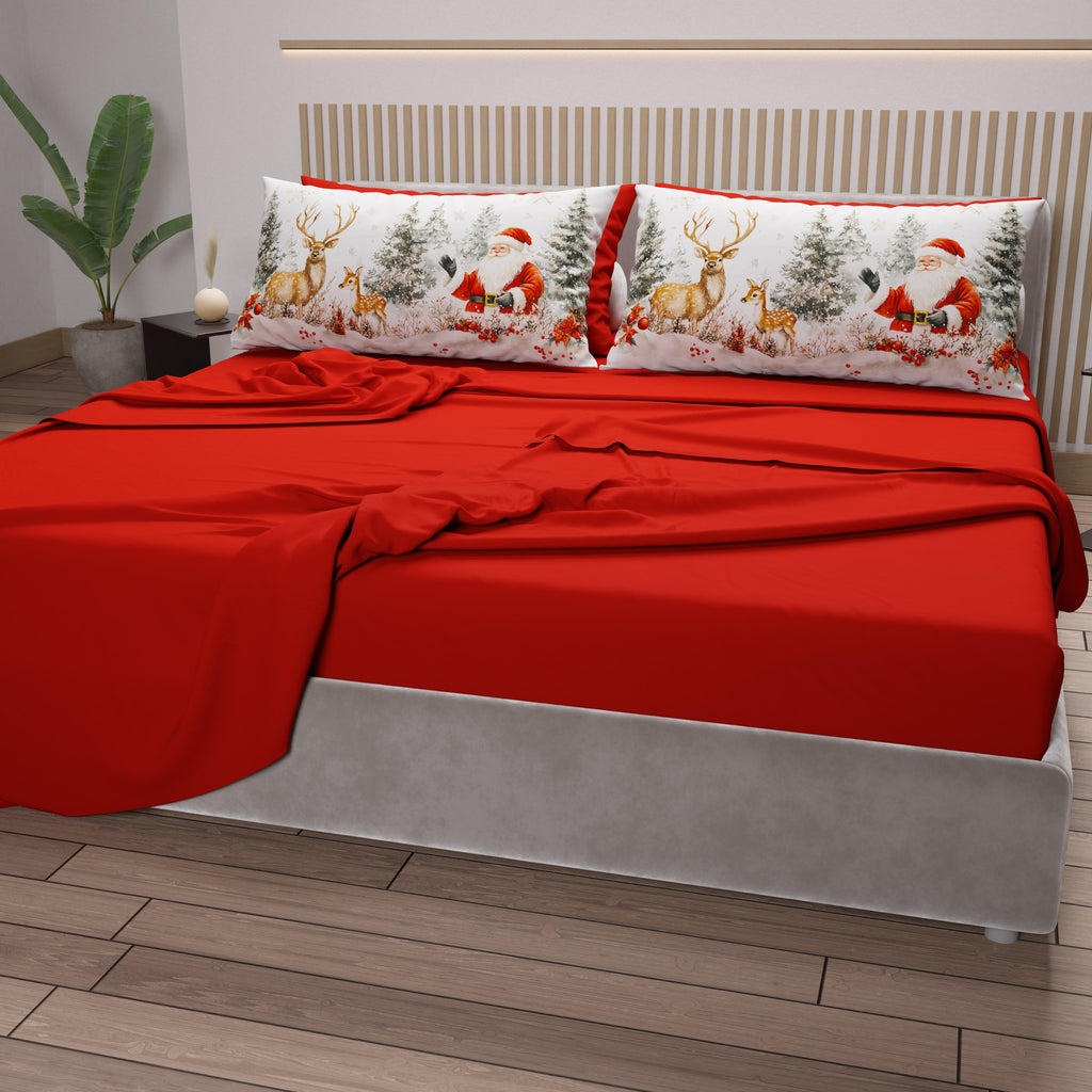 Lenzuola Natalizie in Cotone, Completo Letto con Federe in Stampa Digitale 25 Xmas 17