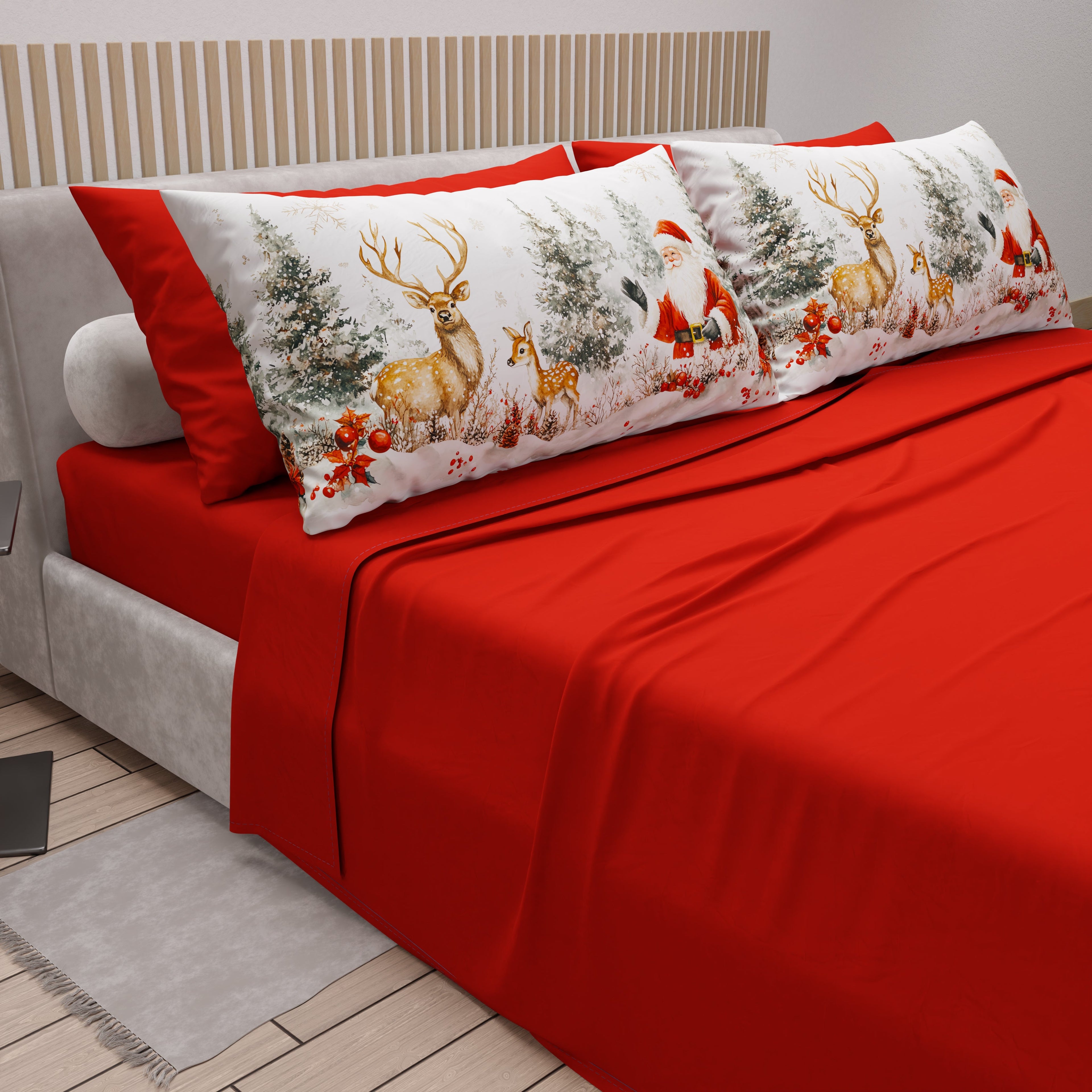 Lenzuola Natalizie in Cotone, Completo Letto con Federe in Stampa Digitale 25 Xmas 17