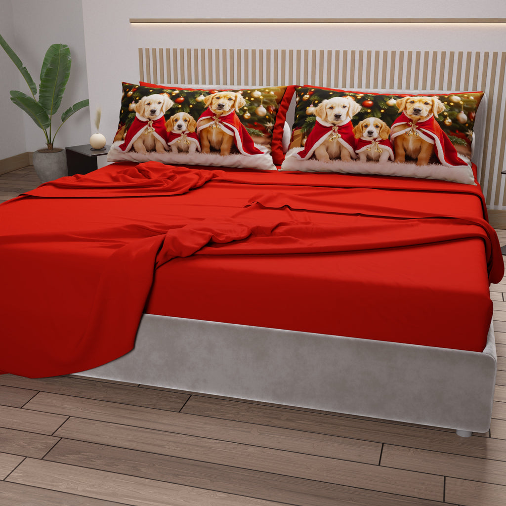 Lenzuola Natalizie in Cotone, Completo Letto con Federe in Stampa Digitale 25 Xmas 18