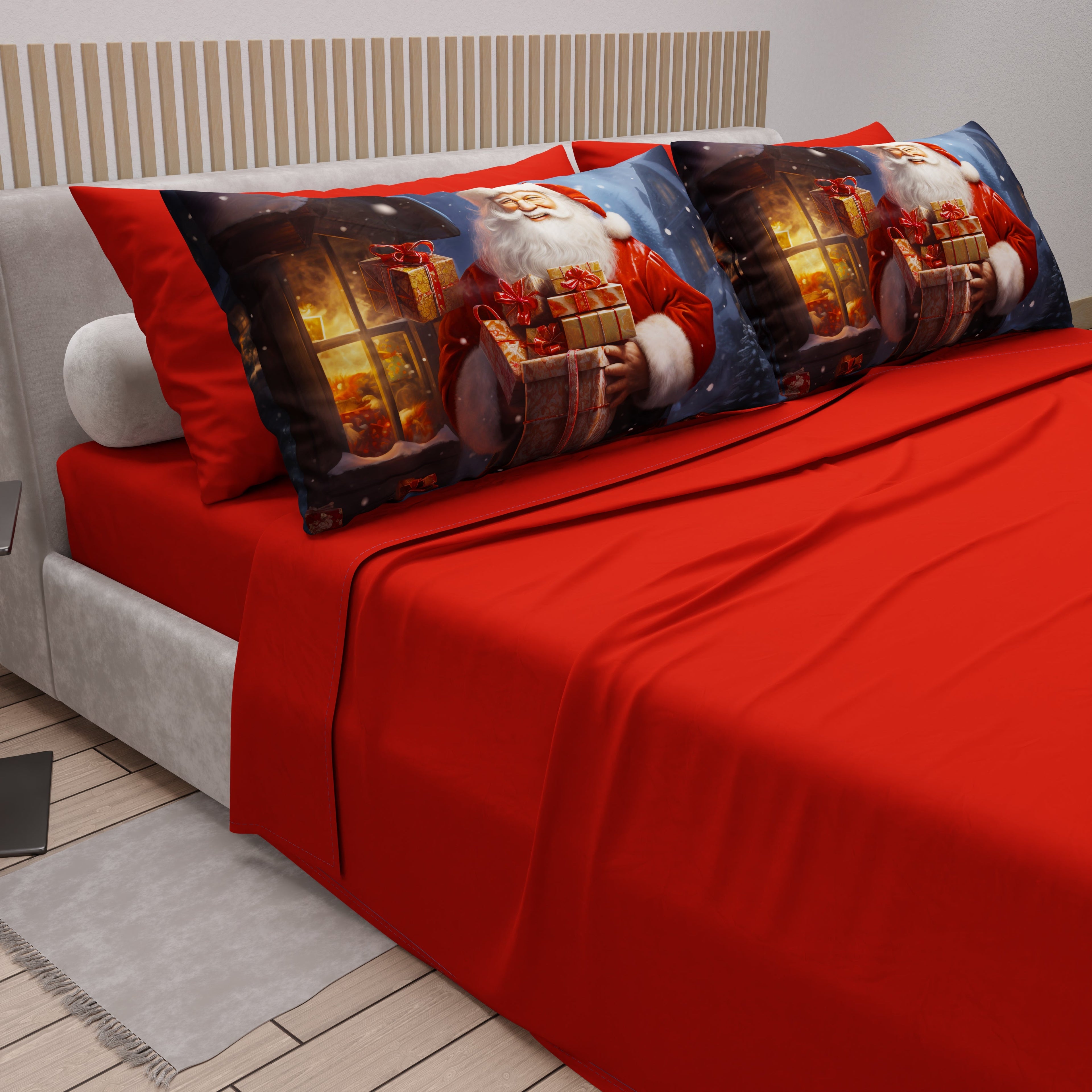 Lenzuola Natalizie in Cotone, Completo Letto con Federe in Stampa Digitale 25 Xmas 2