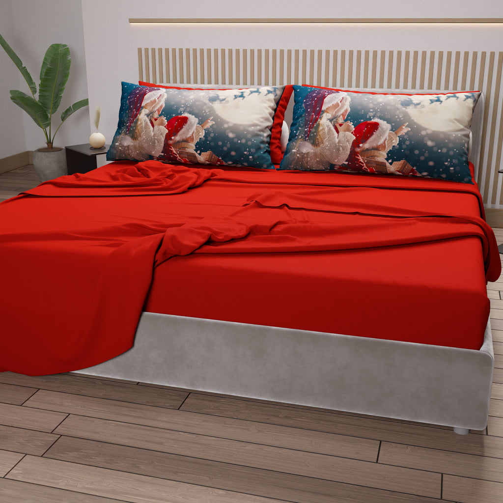 Lenzuola Natalizie in Cotone, Completo Letto con Federe in Stampa Digitale 25 Xmas 20