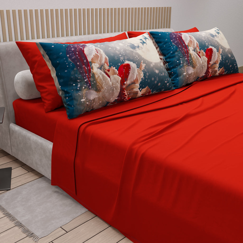 Lenzuola Natalizie in Cotone, Completo Letto con Federe in Stampa Digitale 25 Xmas 20