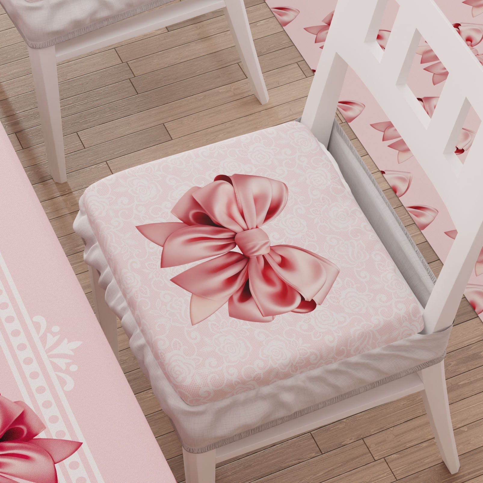 Cuscini per Sedie con Elastico Coprisedia in Stampa Digitale 2 Pezzi Fiocco Rosa