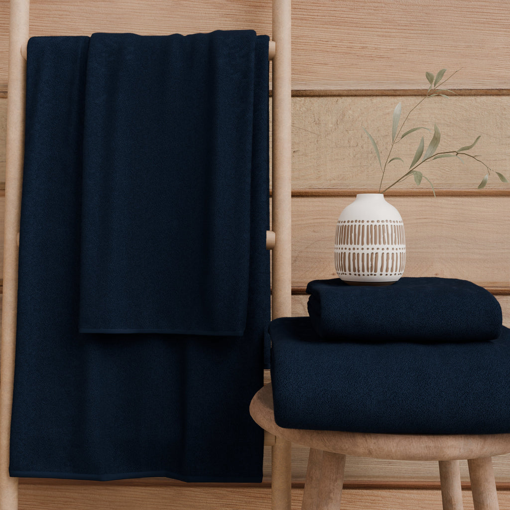 Asciugamani Bagno in Spugna 1+1 Tinta Unita Blu