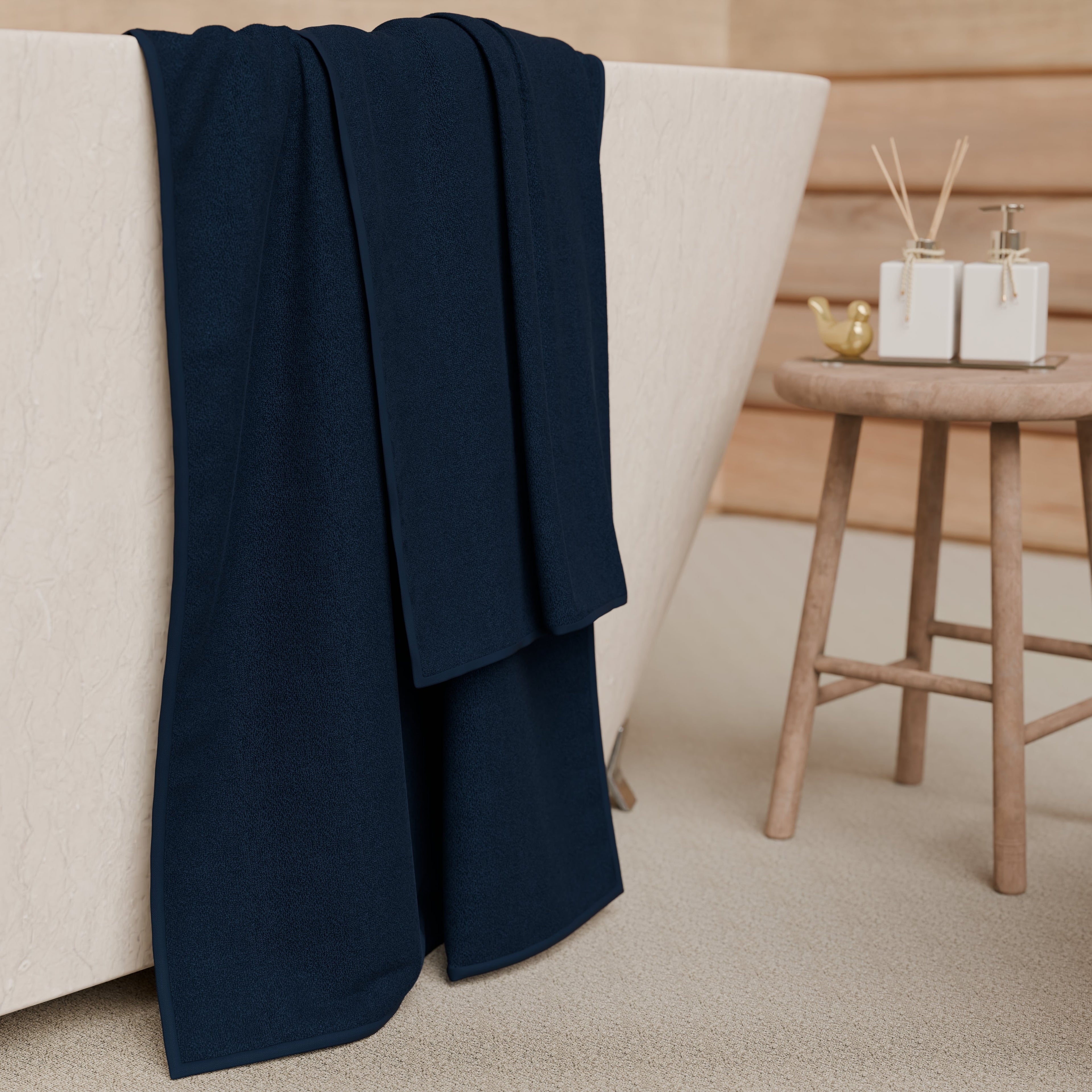 Asciugamani Bagno in Spugna 1+1 Tinta Unita Blu
