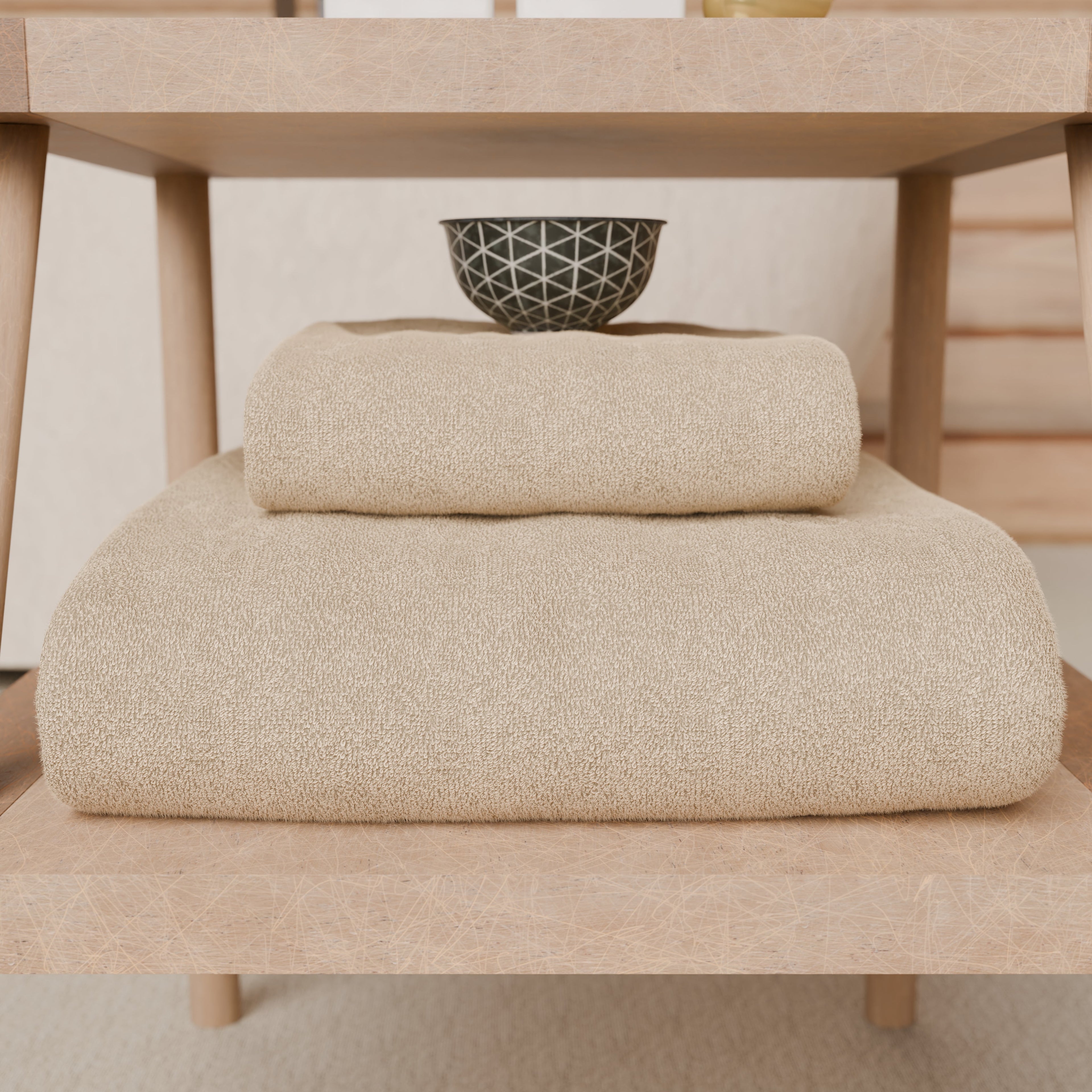 Asciugamani Bagno in Spugna 1+1 Tinta Unita Beige