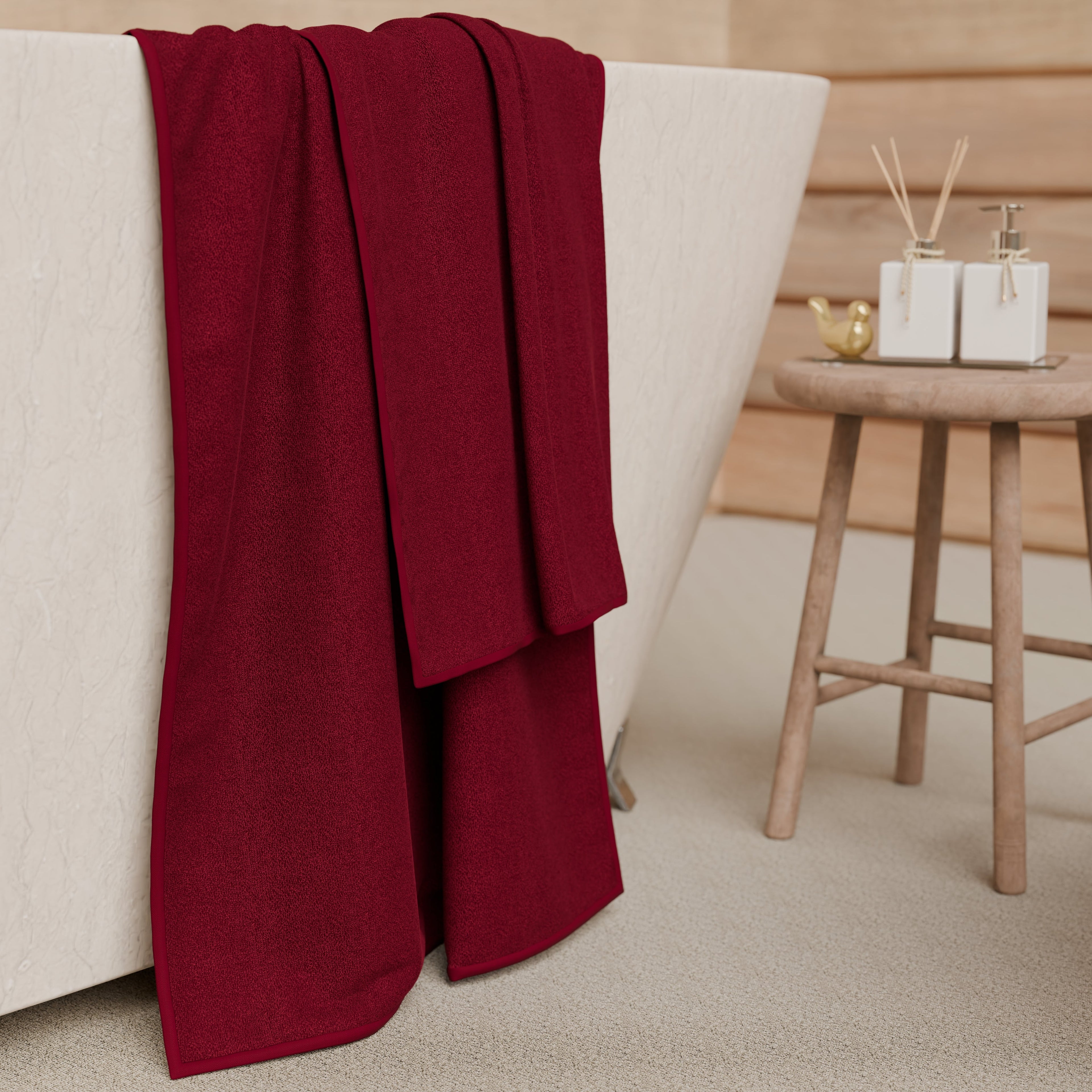 Asciugamani Bagno in Spugna 1+1 Tinta Unita Bordeaux