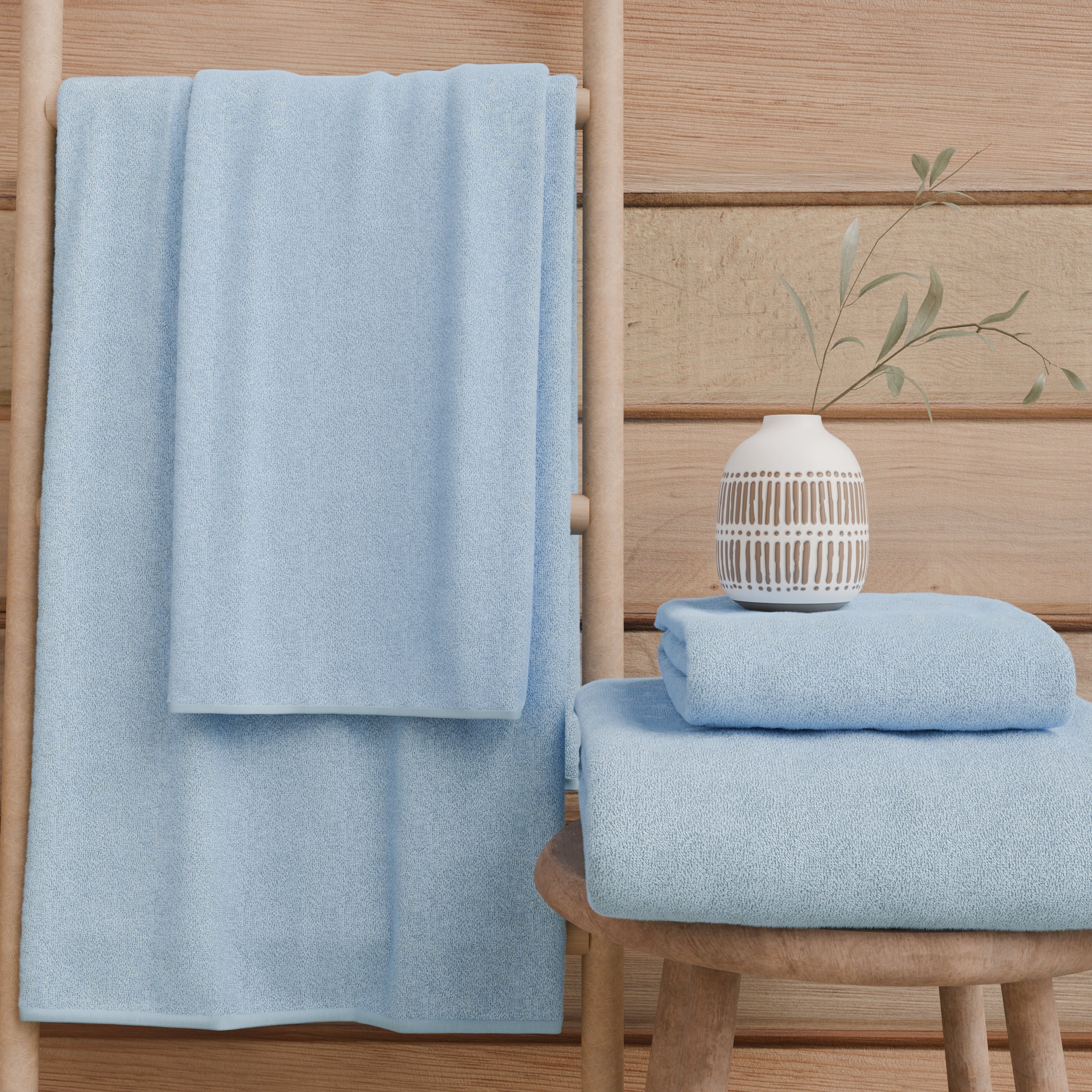 Asciugamani Bagno in Spugna 1+1 Tinta Unita Azzurro