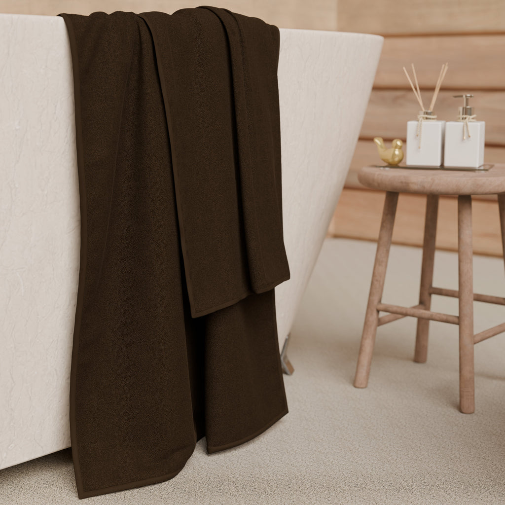 Asciugamani Bagno in Spugna 1+1 Tinta Unita Marrone