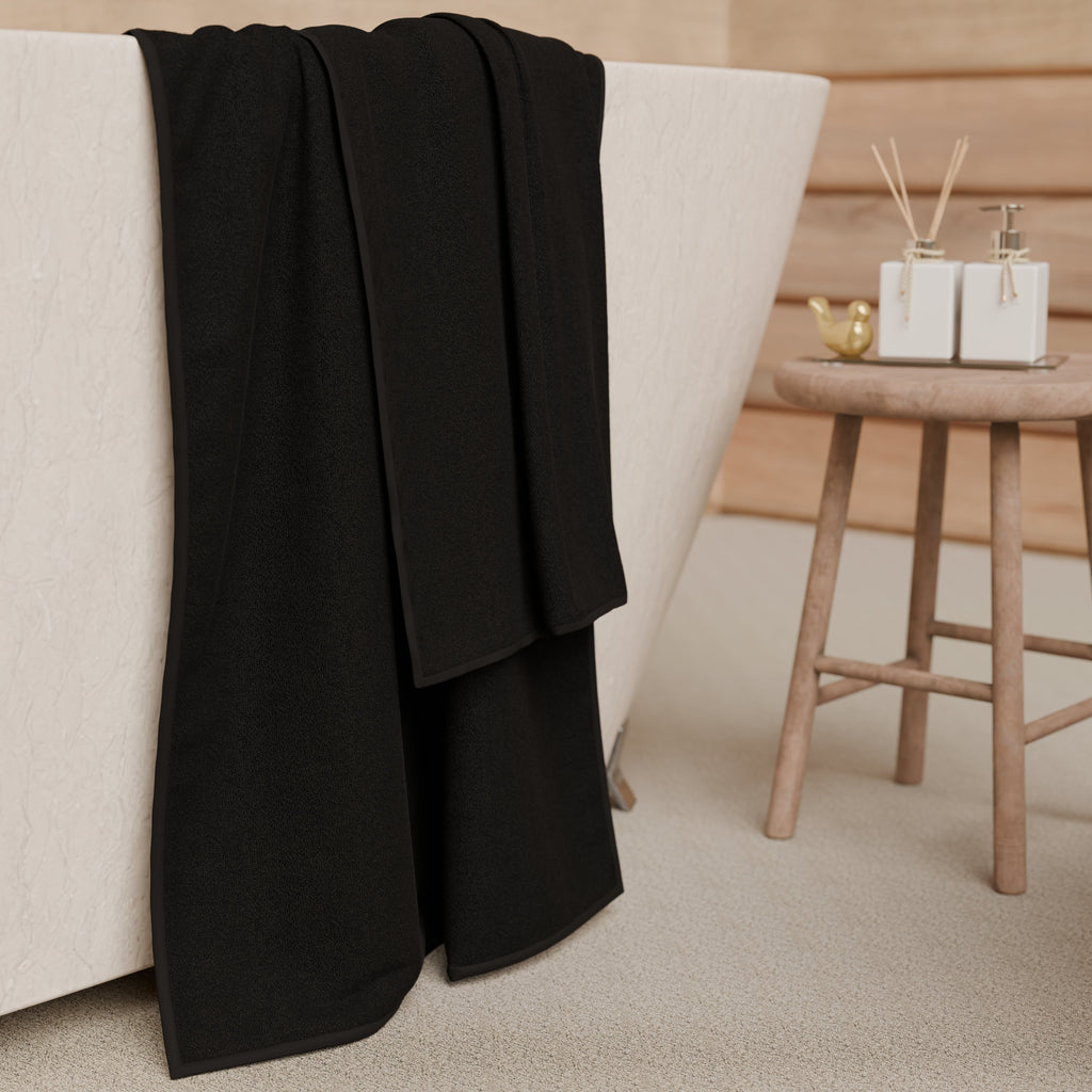 Asciugamani Bagno in Spugna 1+1 Tinta Unita Nero