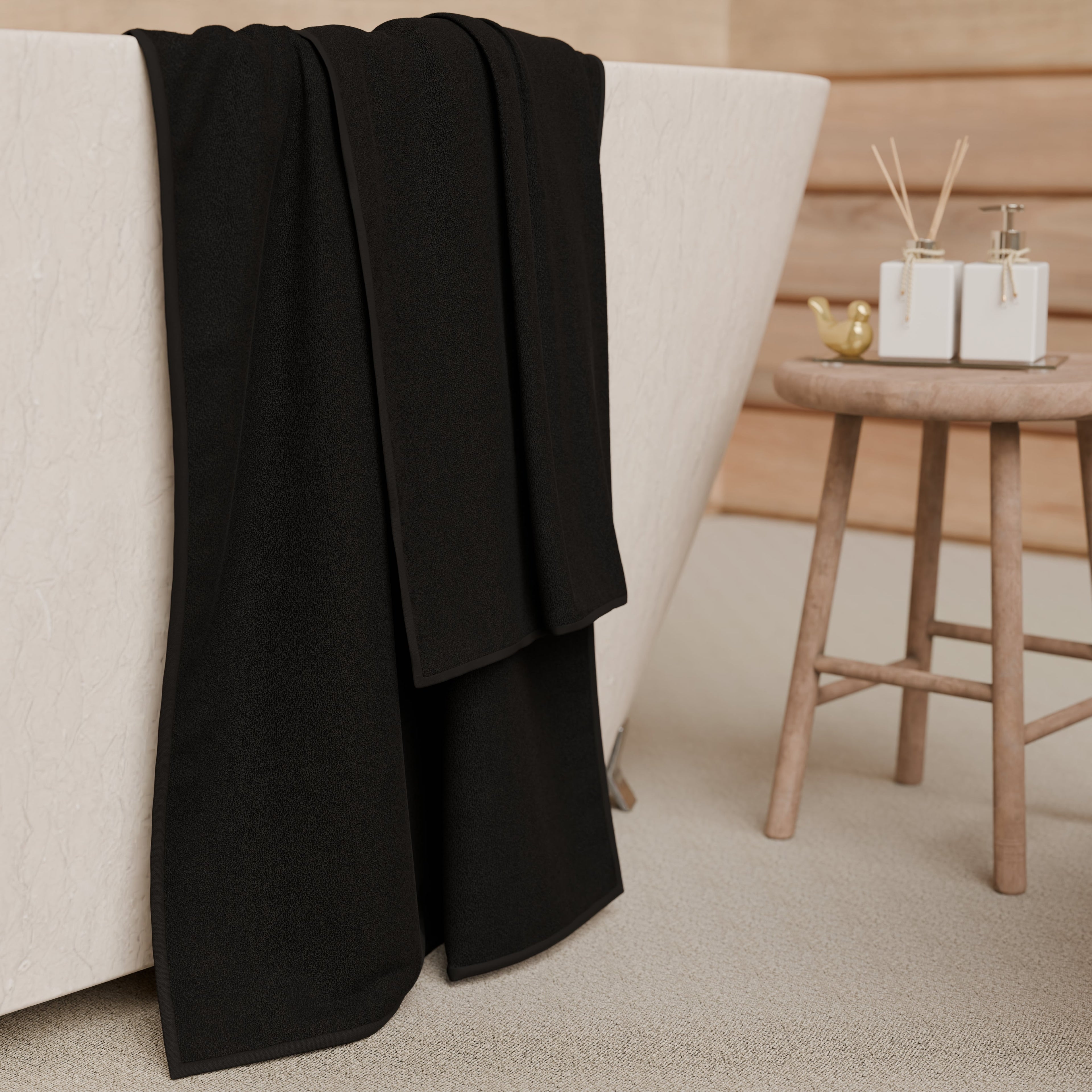 Asciugamani Bagno in Spugna 1+1 Tinta Unita Nero