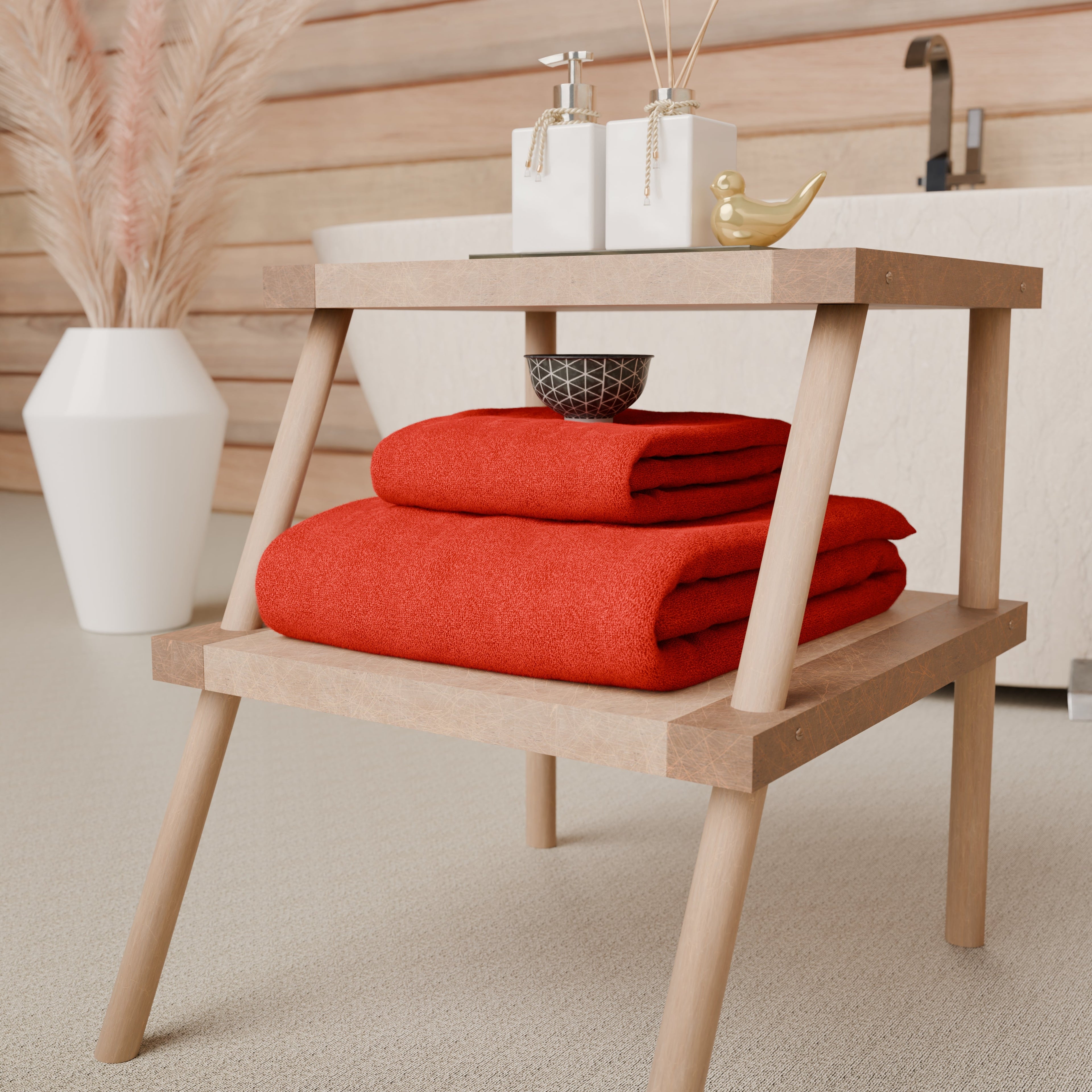 Asciugamani Bagno in Spugna 1+1 Tinta Unita Rosso