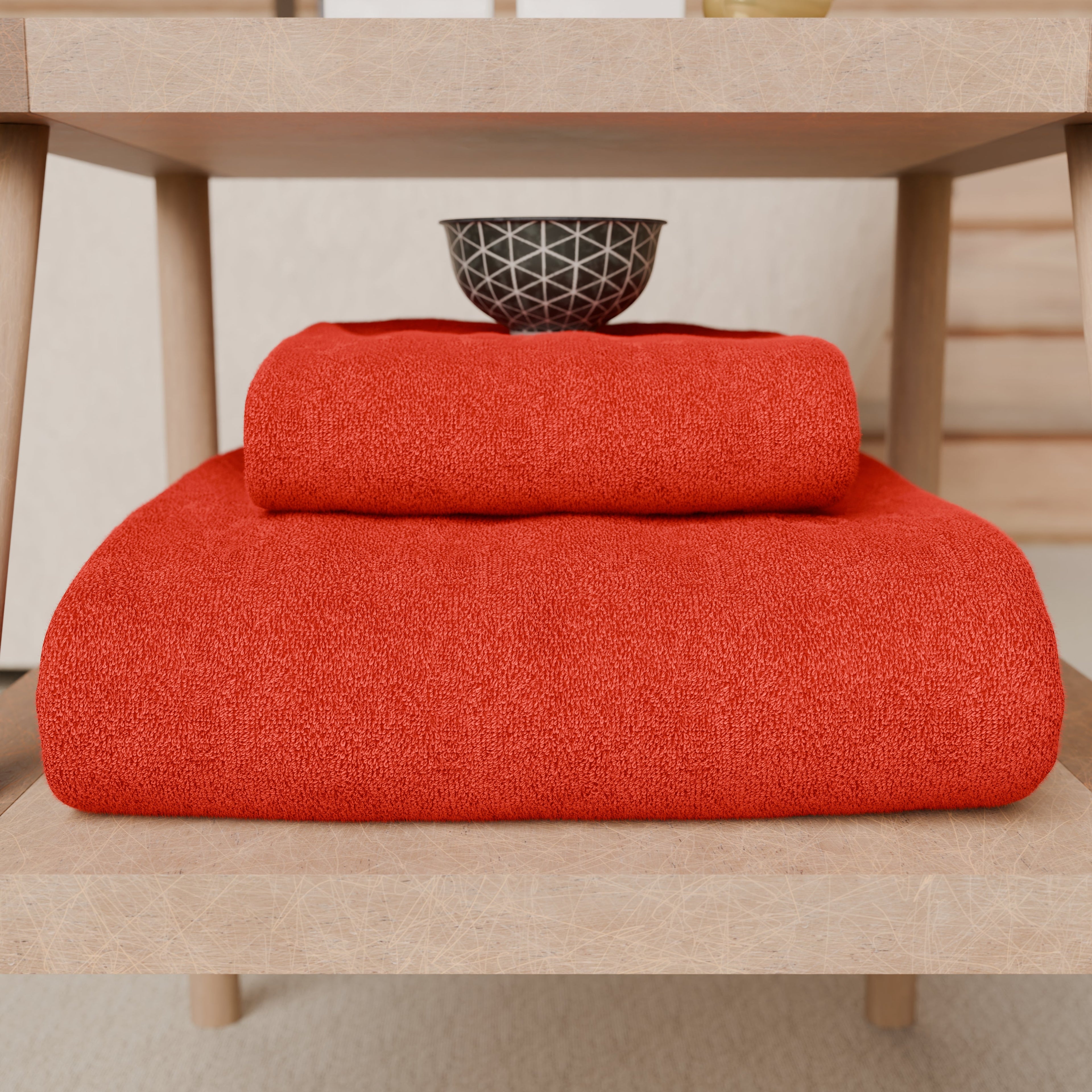Asciugamani Bagno in Spugna 1+1 Tinta Unita Rosso
