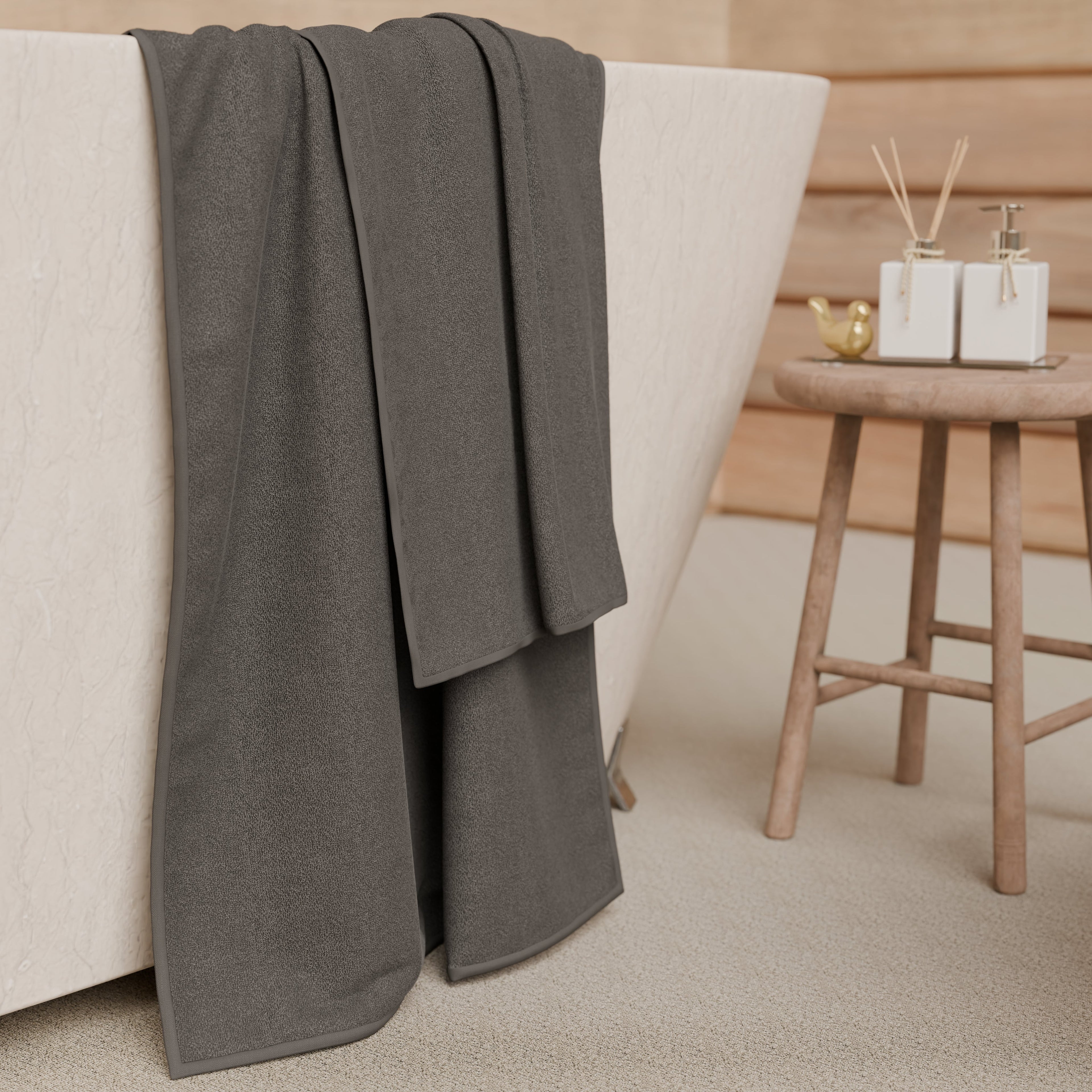 Asciugamani Bagno in Spugna 1+1 Tinta Unita Grigio Scuro