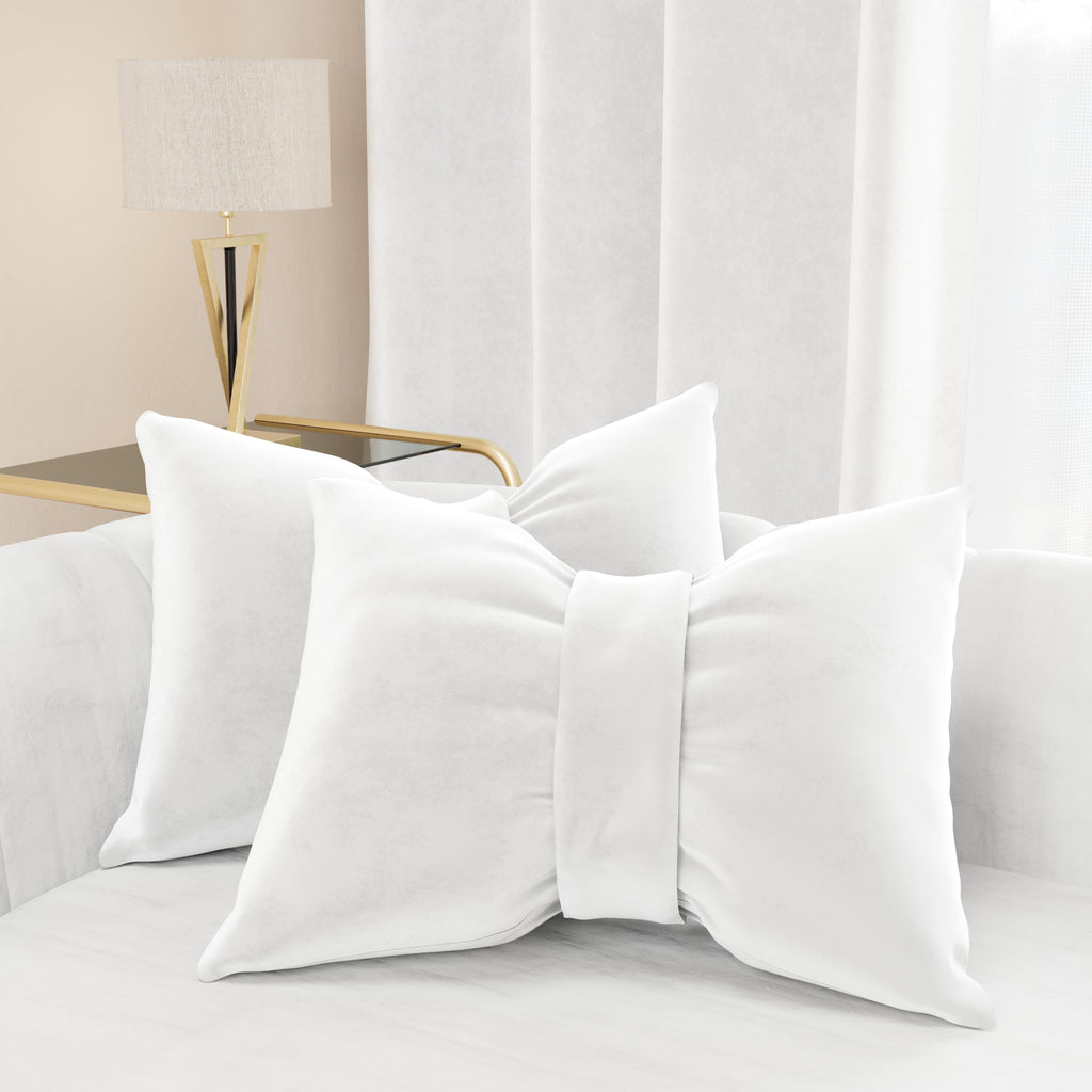 Cuscino Arredo Fiocco in Velluto 40x50 cm, Cuscino divano Bianco