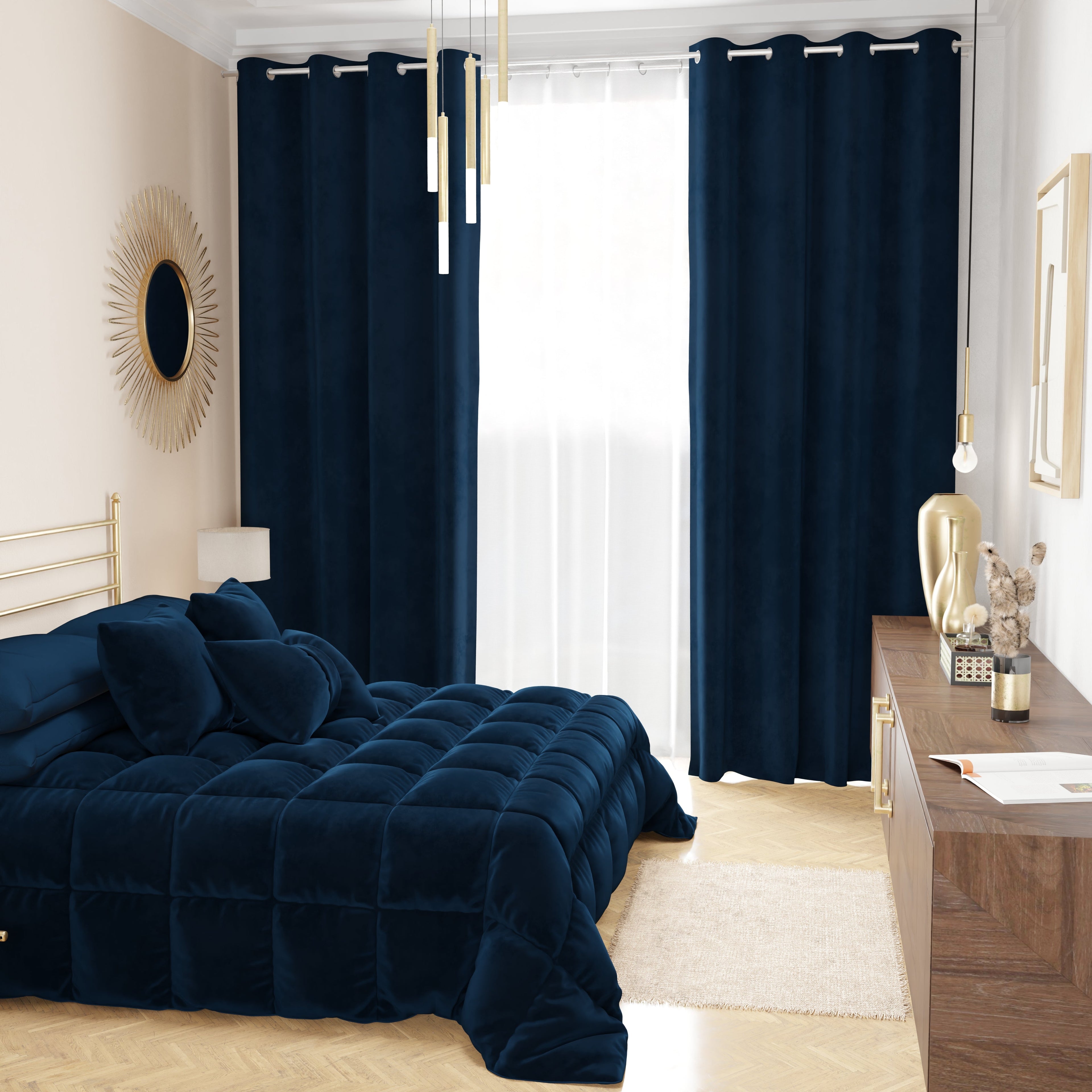 Tenda a Pannello in Velluto per Interni con Anelli, 140x280 cm, Blu