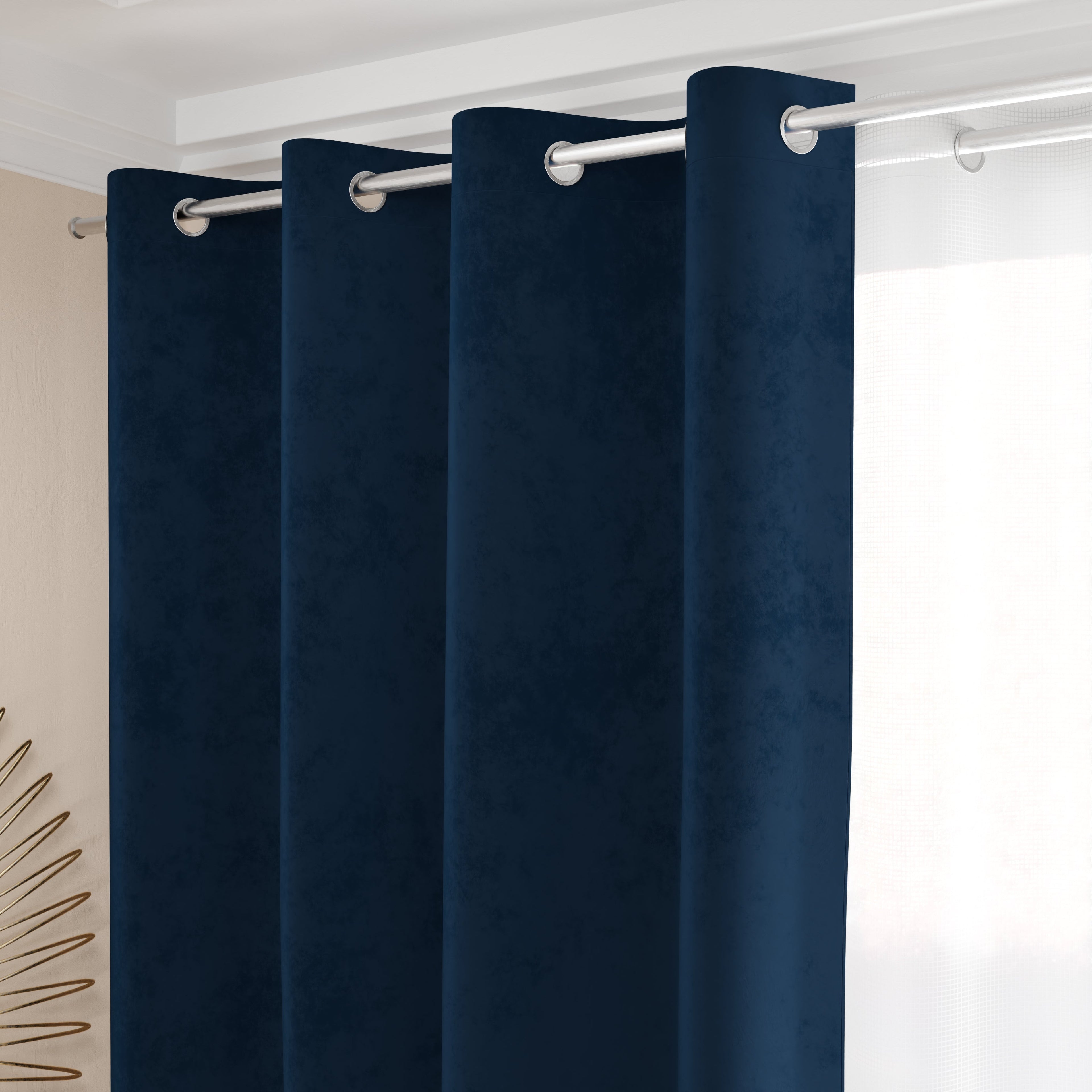 Tenda a Pannello in Velluto per Interni con Anelli, 140x280 cm, Blu