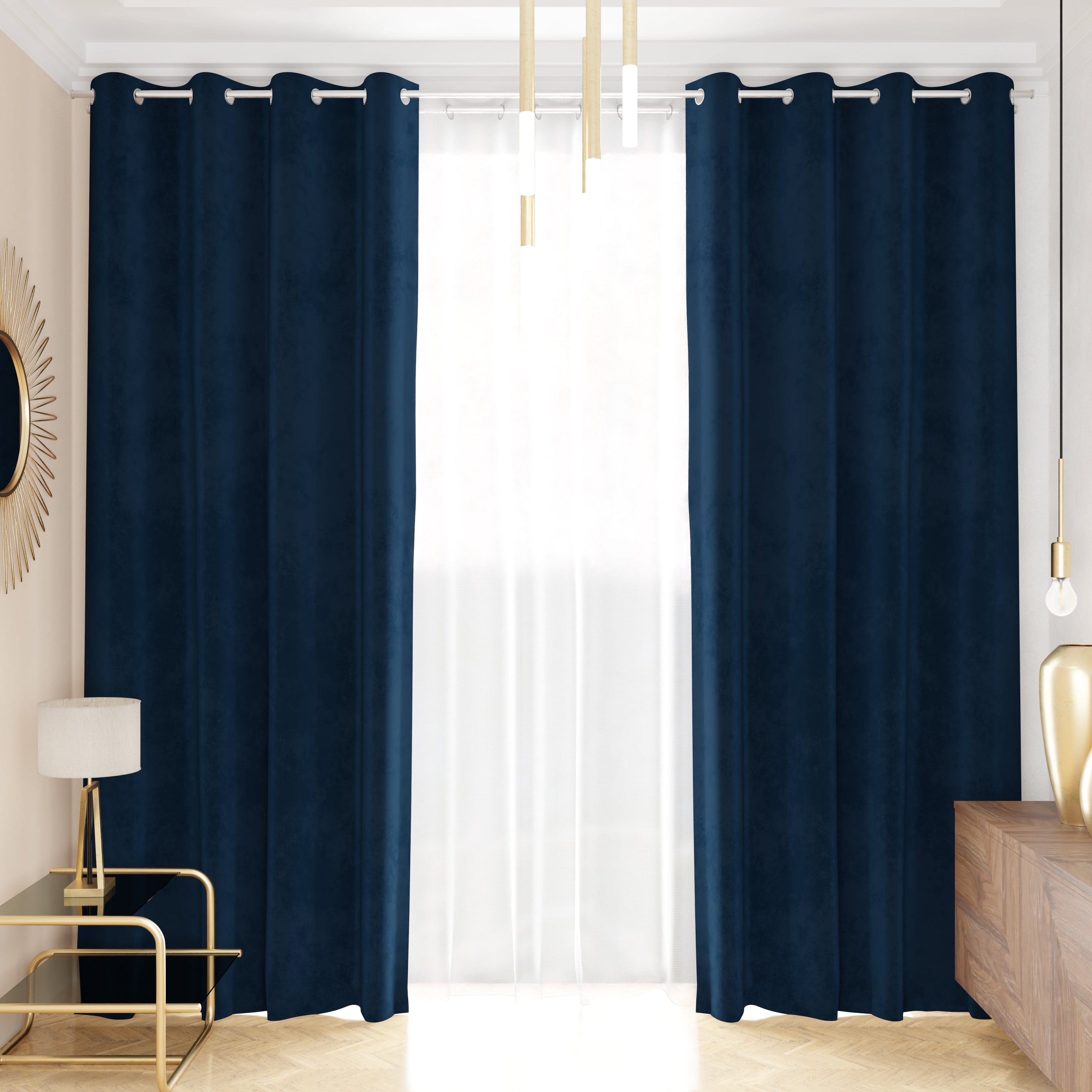 Tenda a Pannello in Velluto per Interni con Anelli, 140x280 cm, Blu