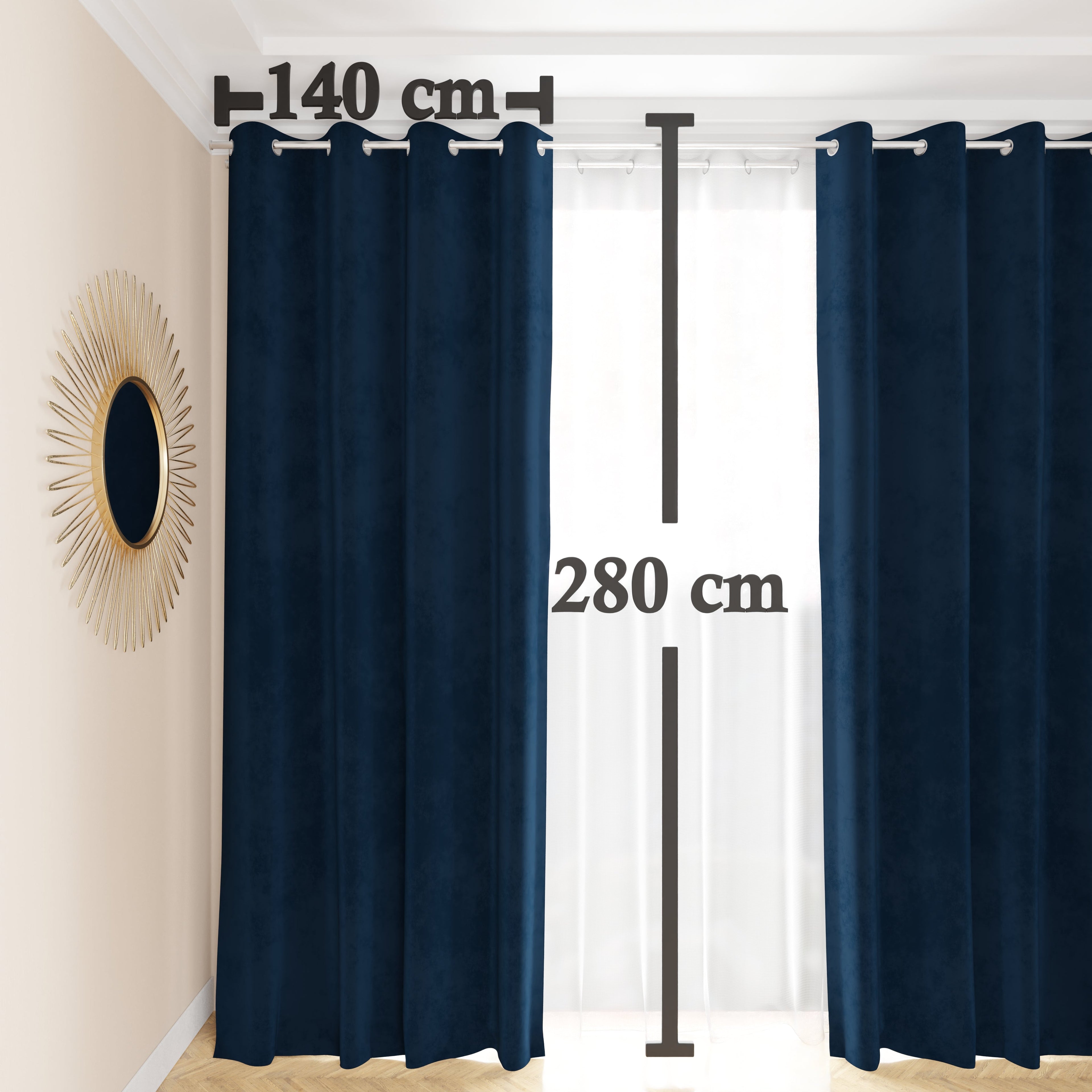 Tenda a Pannello in Velluto per Interni con Anelli, 140x280 cm, Blu