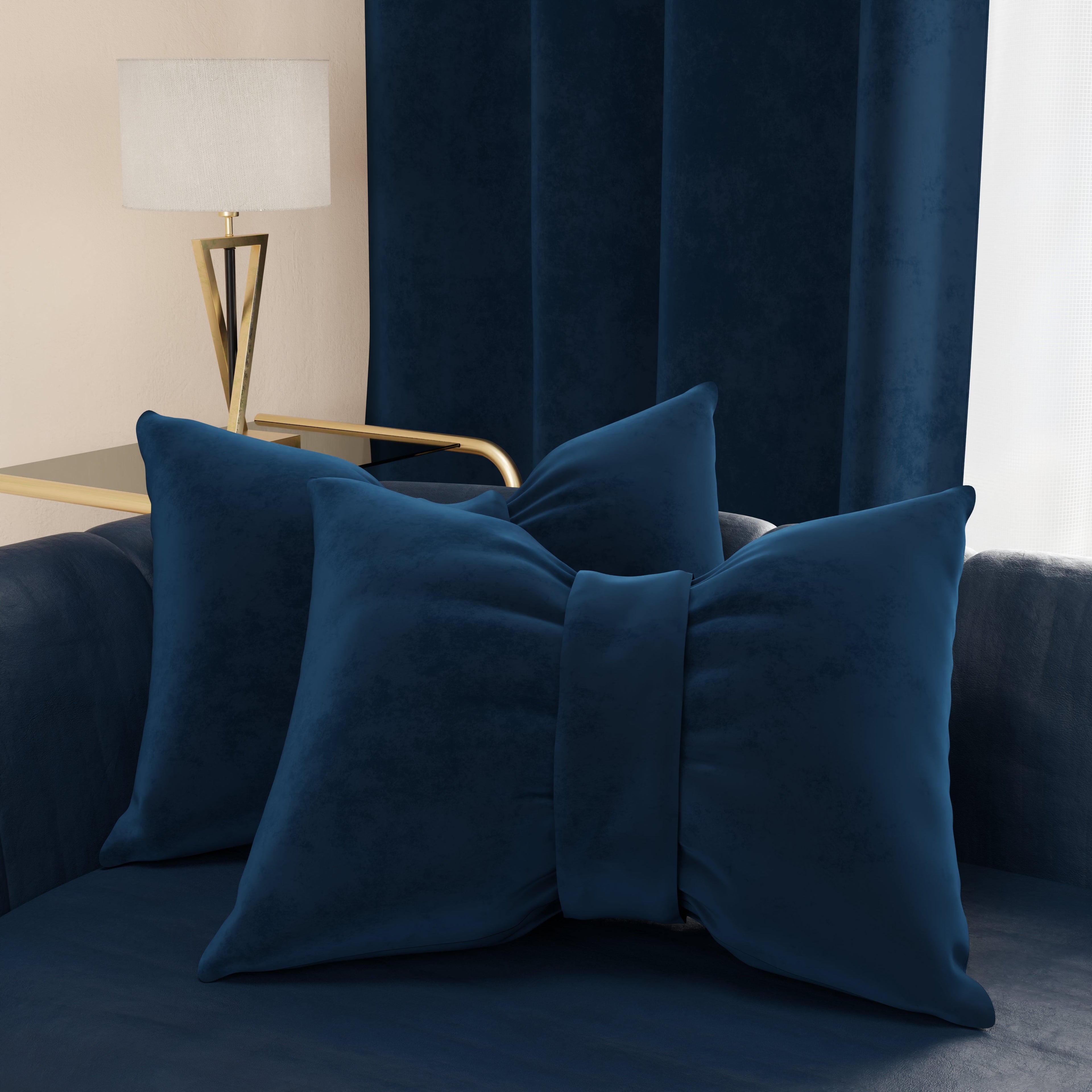 Cuscino Arredo Fiocco in Velluto 40x50 cm, Cuscino divano Blu