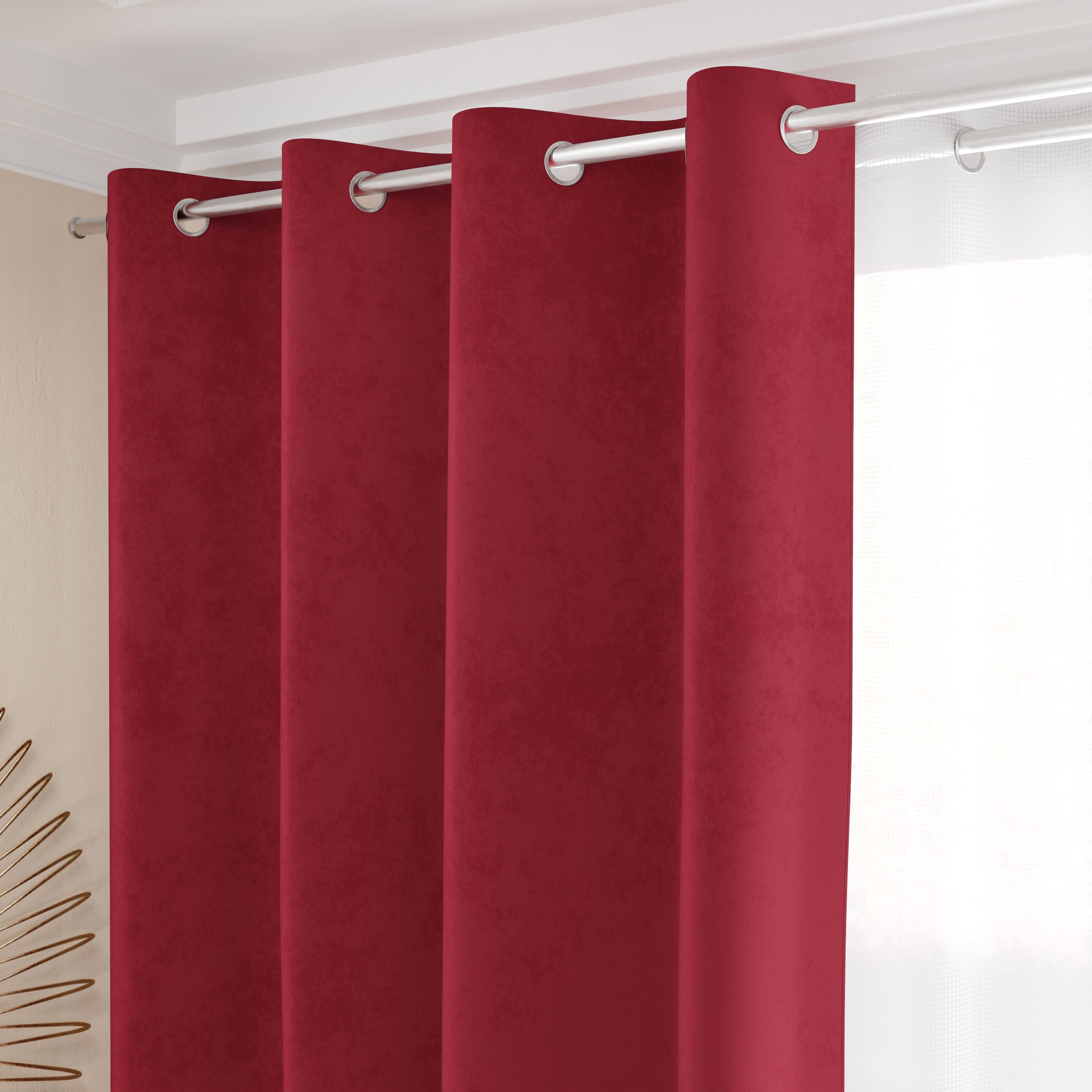 Tenda a Pannello in Velluto per Interni con Anelli, 140x280 cm, Bordeaux