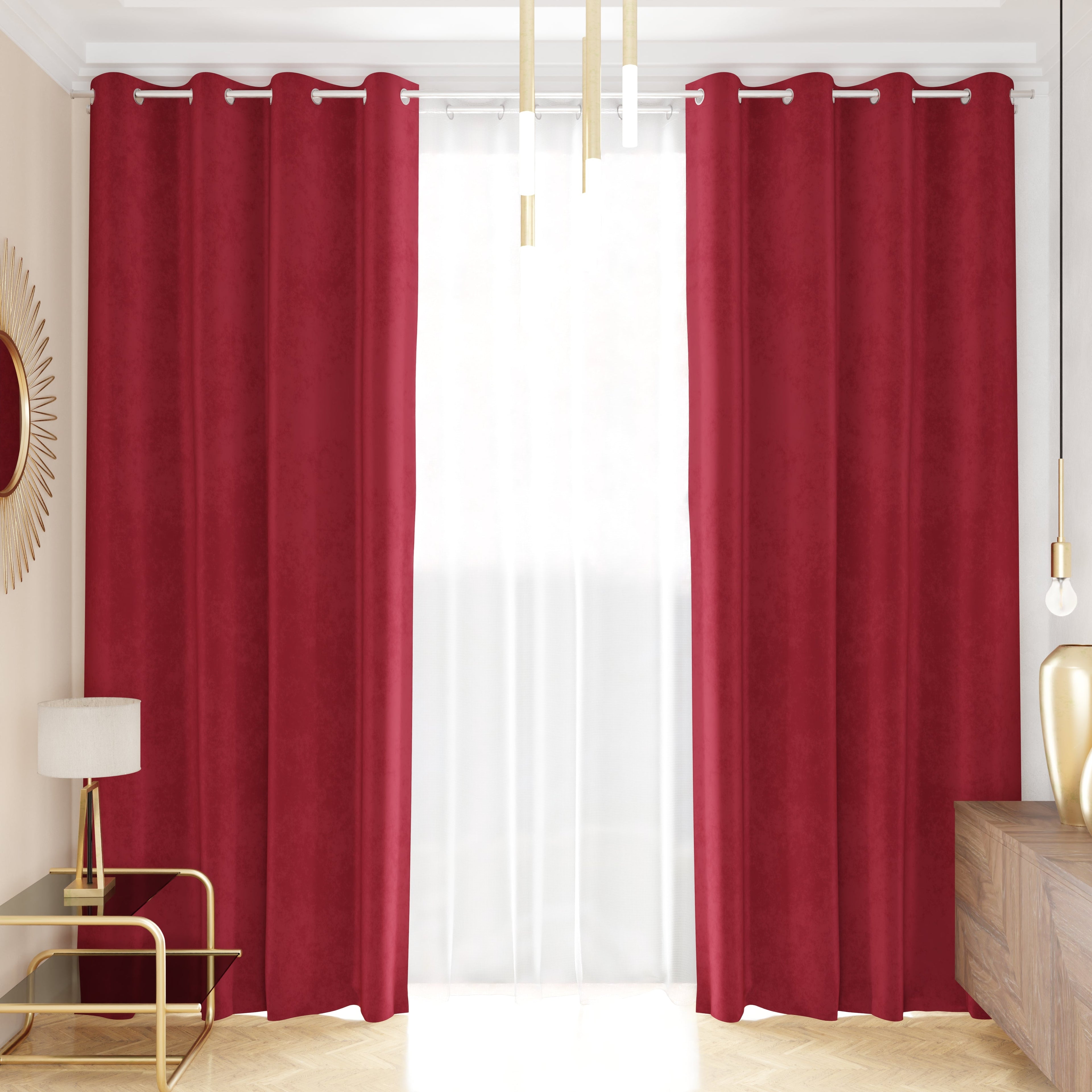 Tenda a Pannello in Velluto per Interni con Anelli, 140x280 cm, Bordeaux