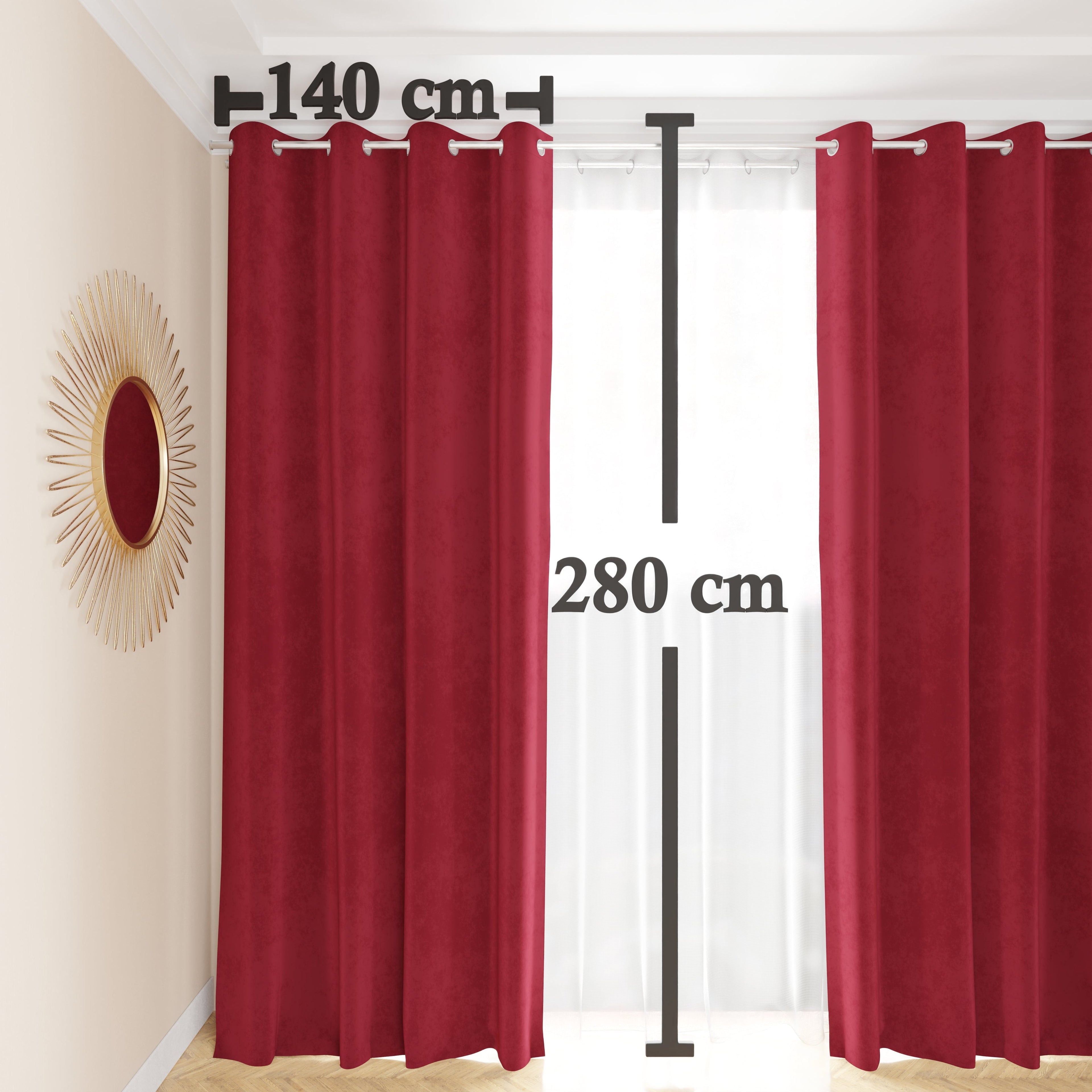 Tenda a Pannello in Velluto per Interni con Anelli, 140x280 cm, Bordeaux