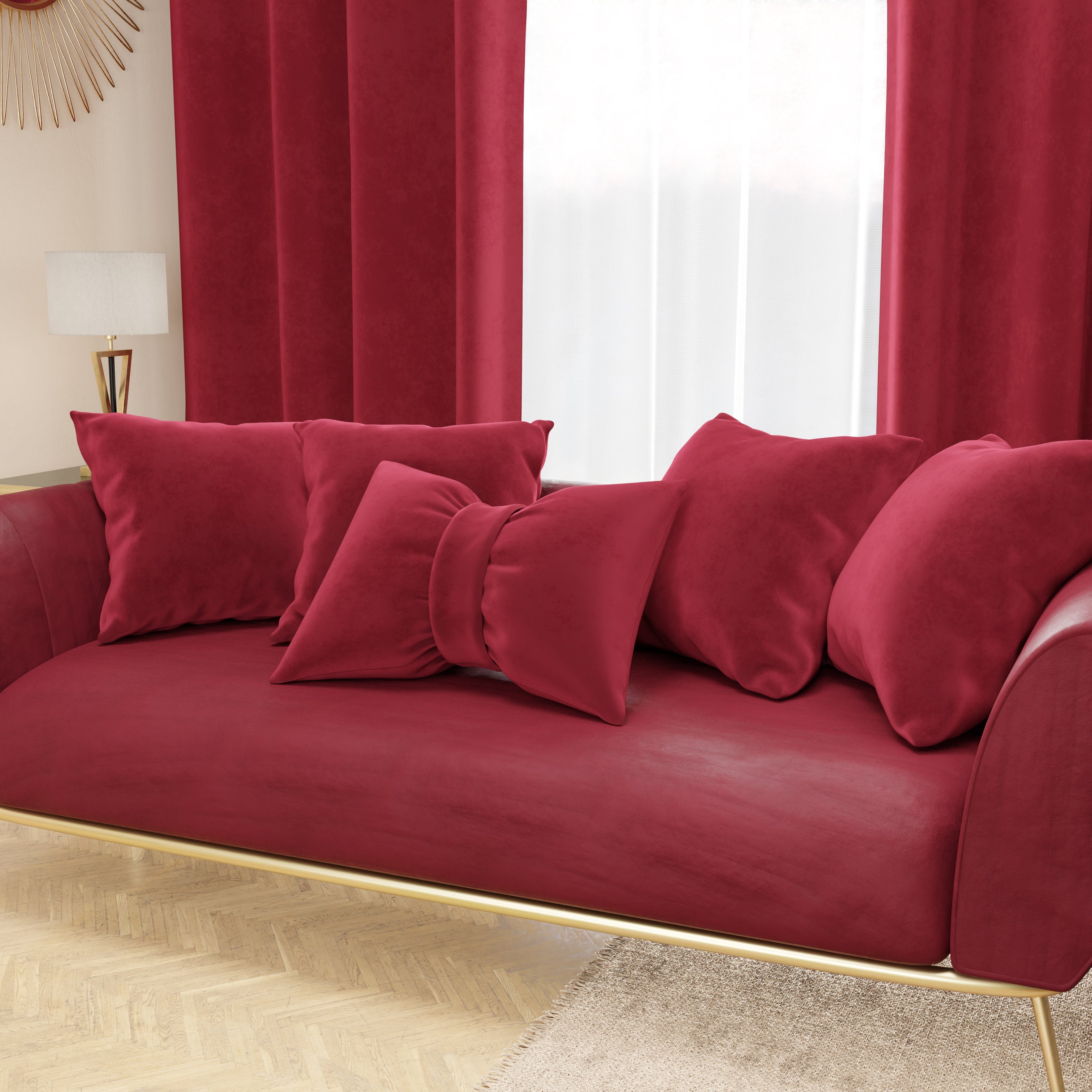 Cuscino Arredo Fiocco in Velluto 40x50 cm, Cuscino divano Bordeaux