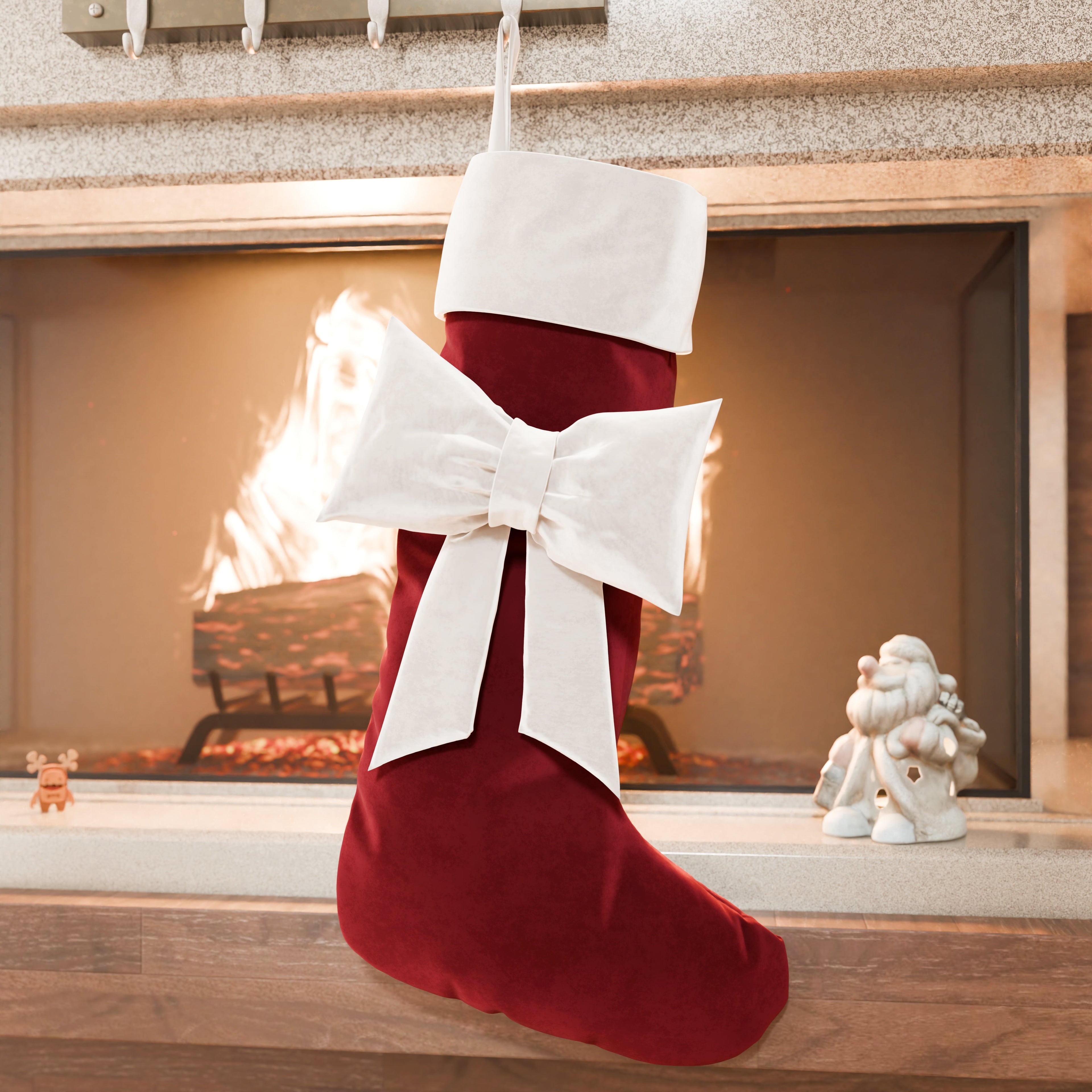Calza Befana in Velluto con Fiocco, Calza Natalizia Bordeaux