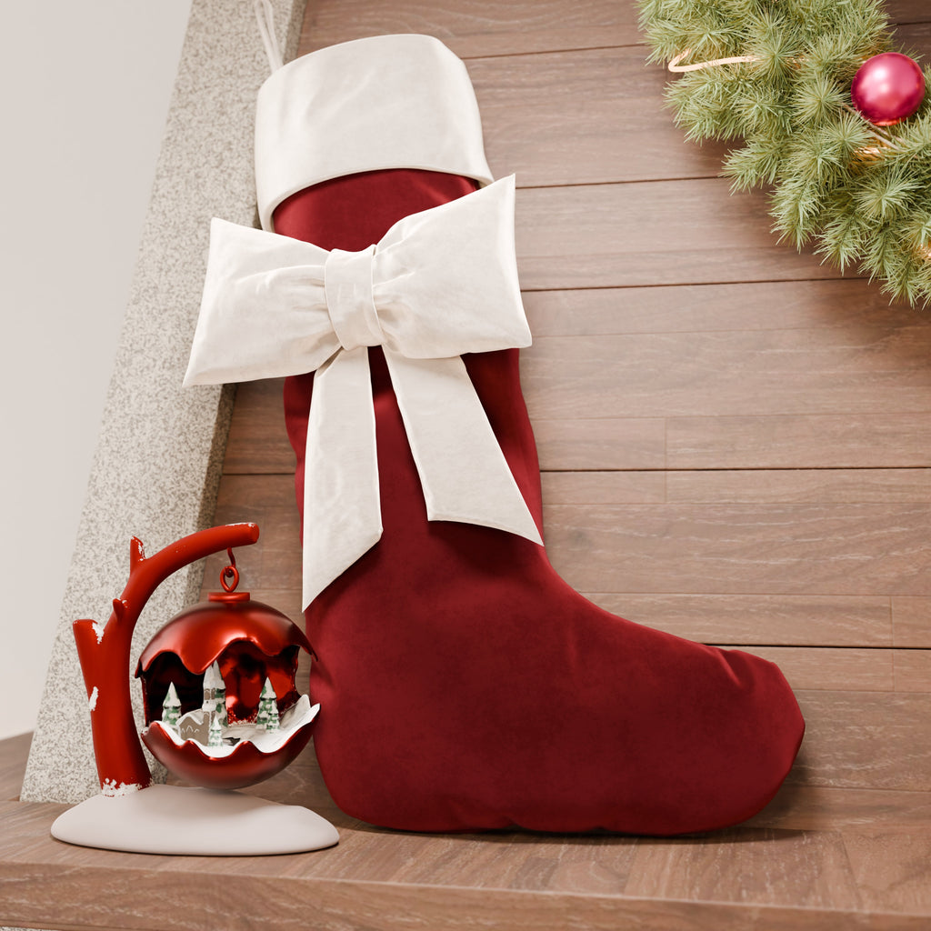 Calza Befana in Velluto con Fiocco, Calza Natalizia Bordeaux