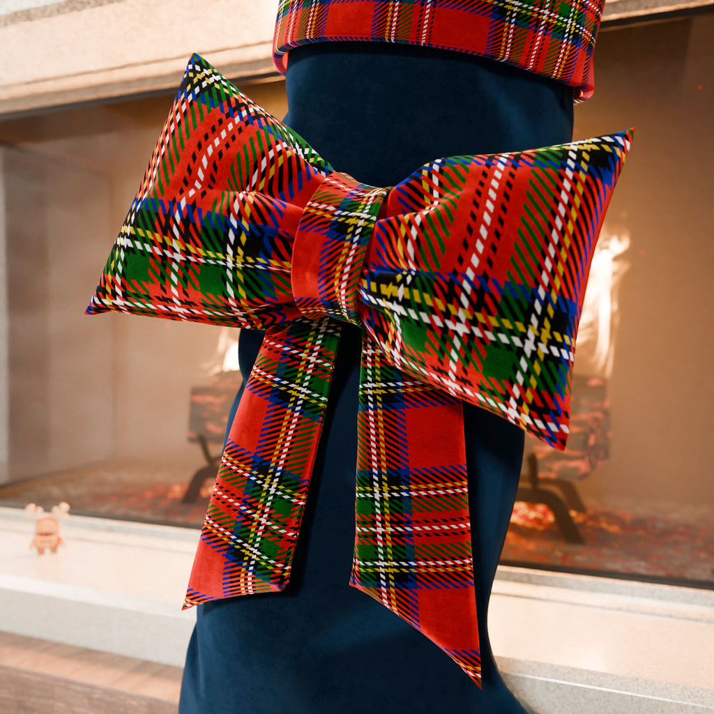 Calza Befana in Velluto con Fiocco, Calza Natalizia Tartan Blu