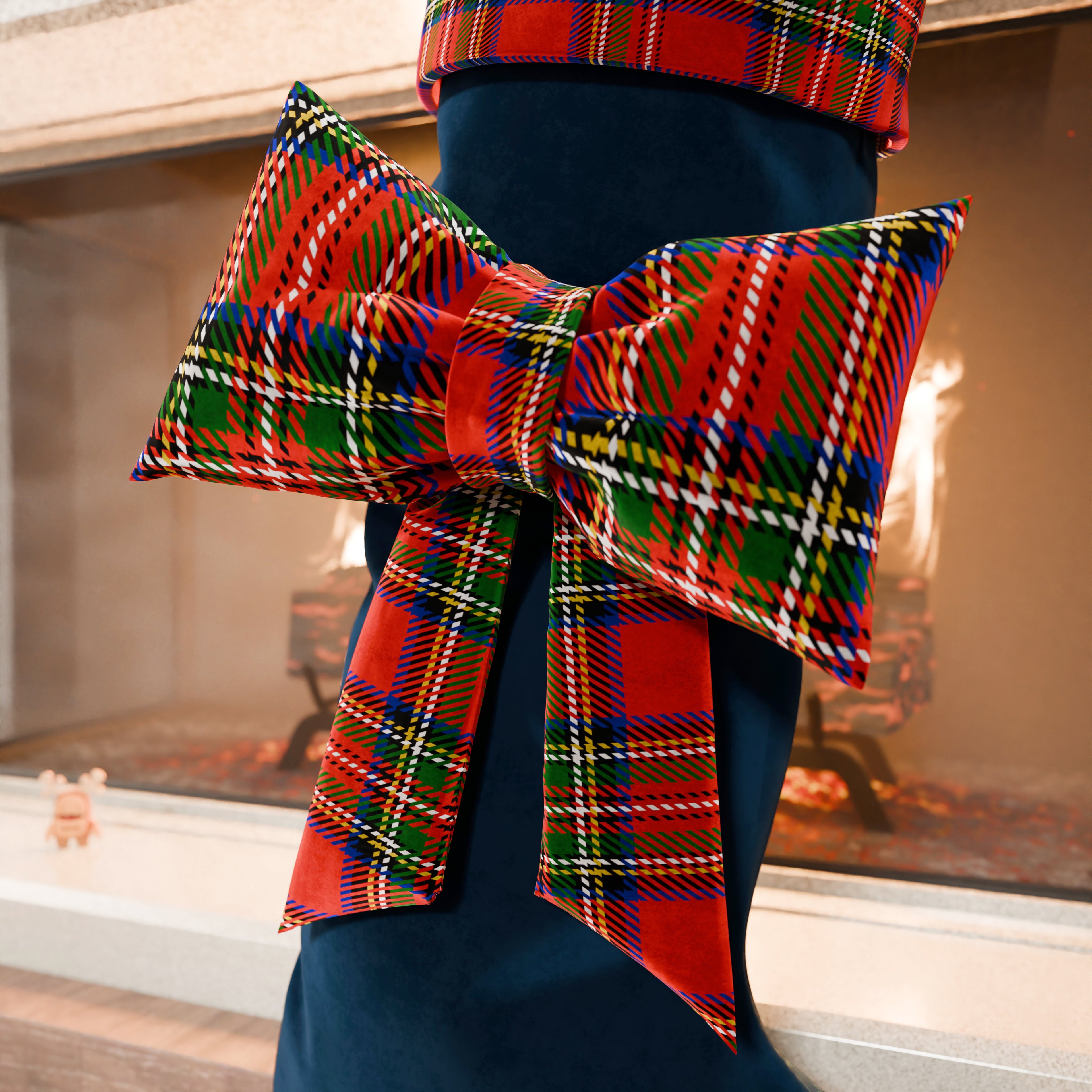 Calza Befana in Velluto con Fiocco, Calza Natalizia Tartan Blu