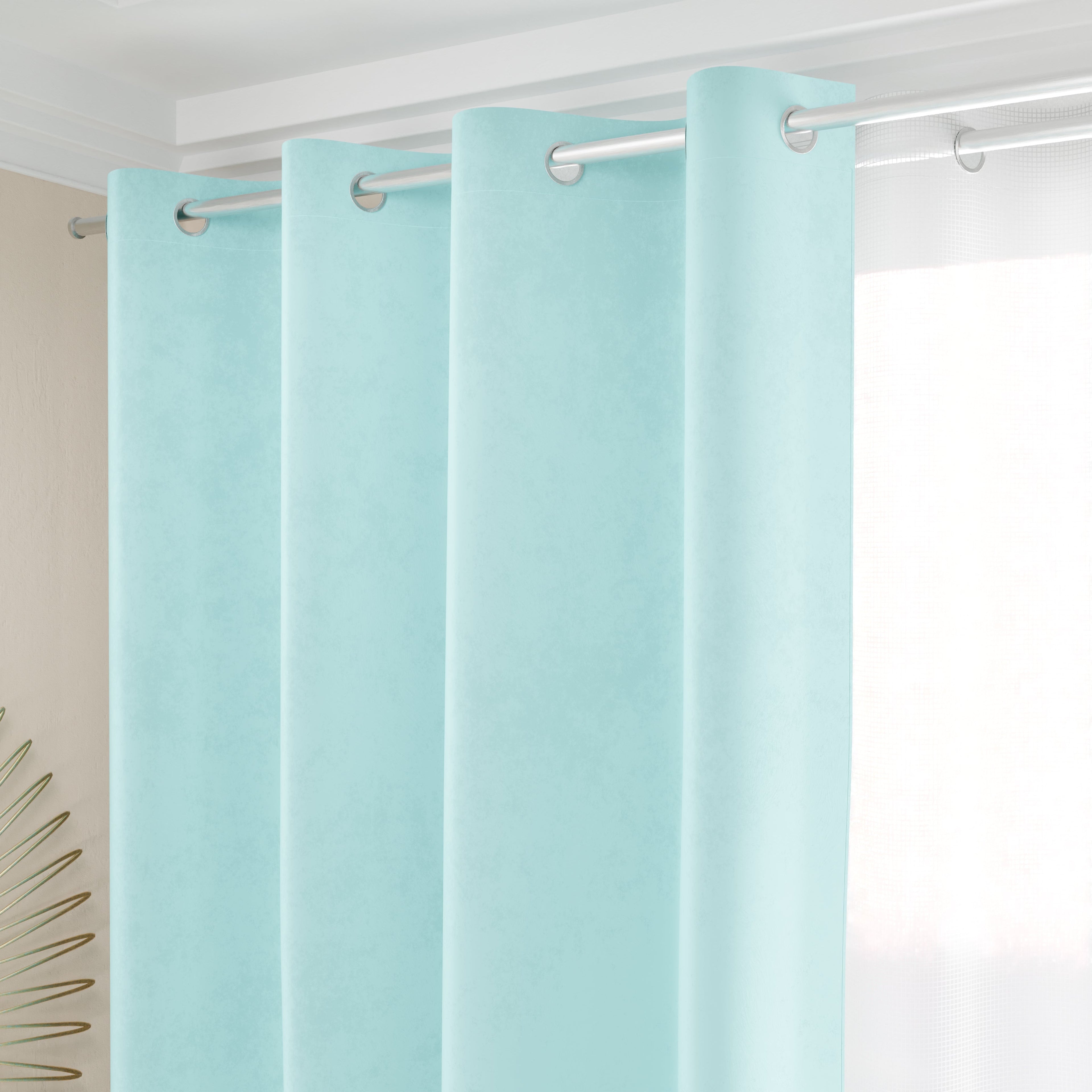 Tenda a Pannello in Velluto per Interni con Anelli, 140x280 cm, Celeste